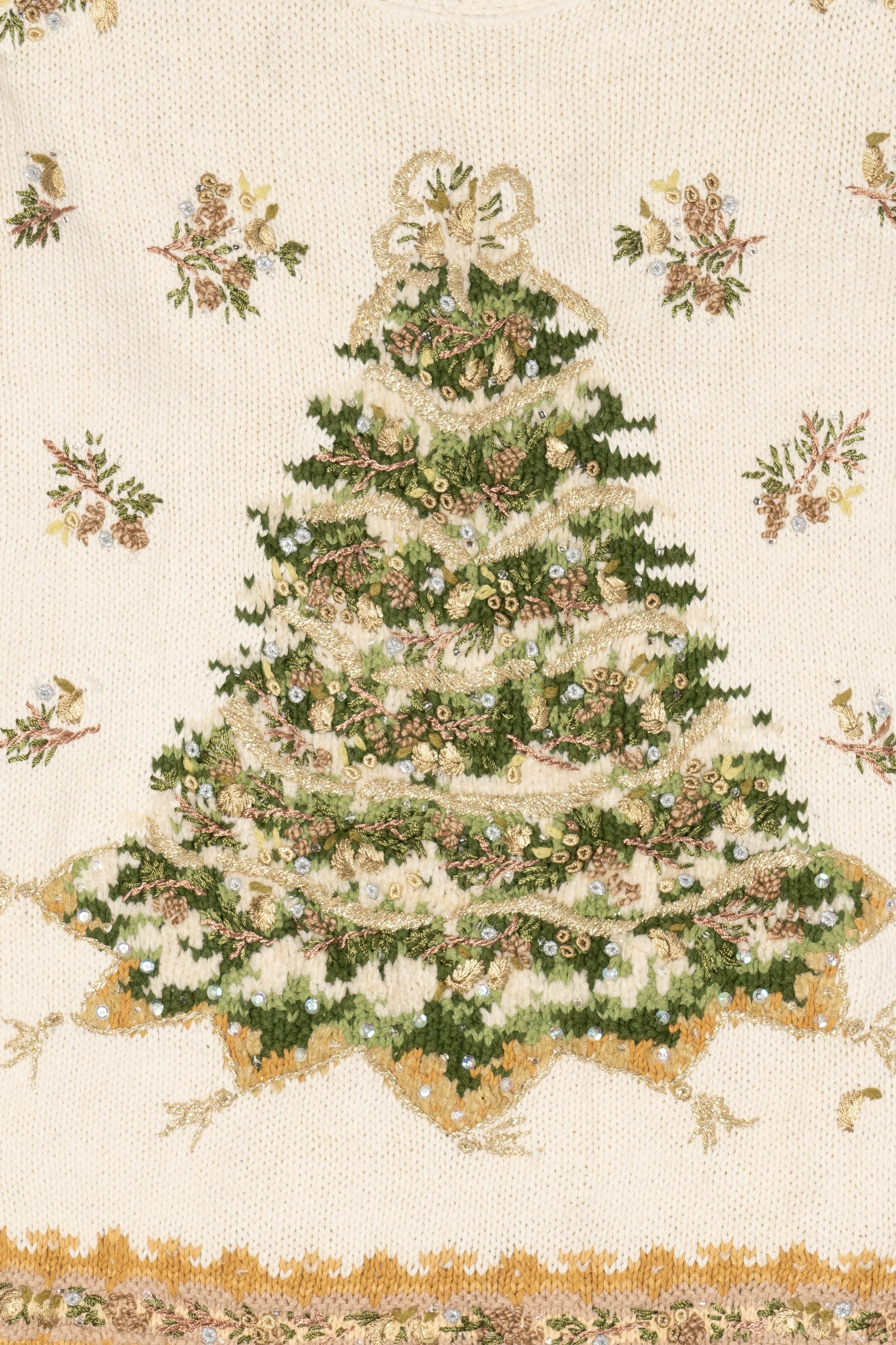 Vintage White Heirloom Collectible Tree Ugly Christmas Pullover (1990s)