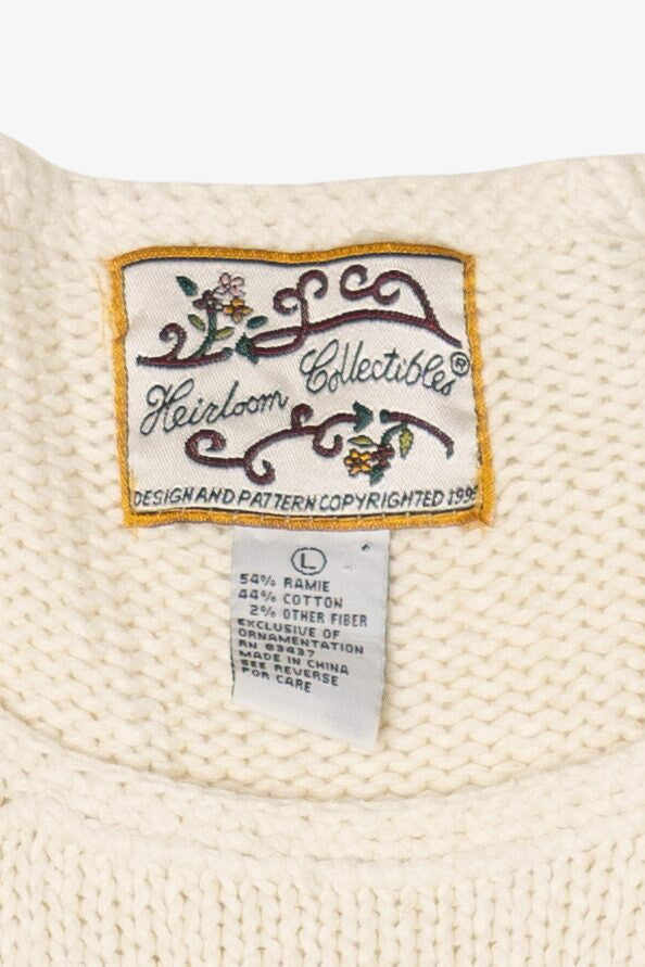 Vintage White Heirloom Collectible Tree Ugly Christmas Pullover (1990s)
