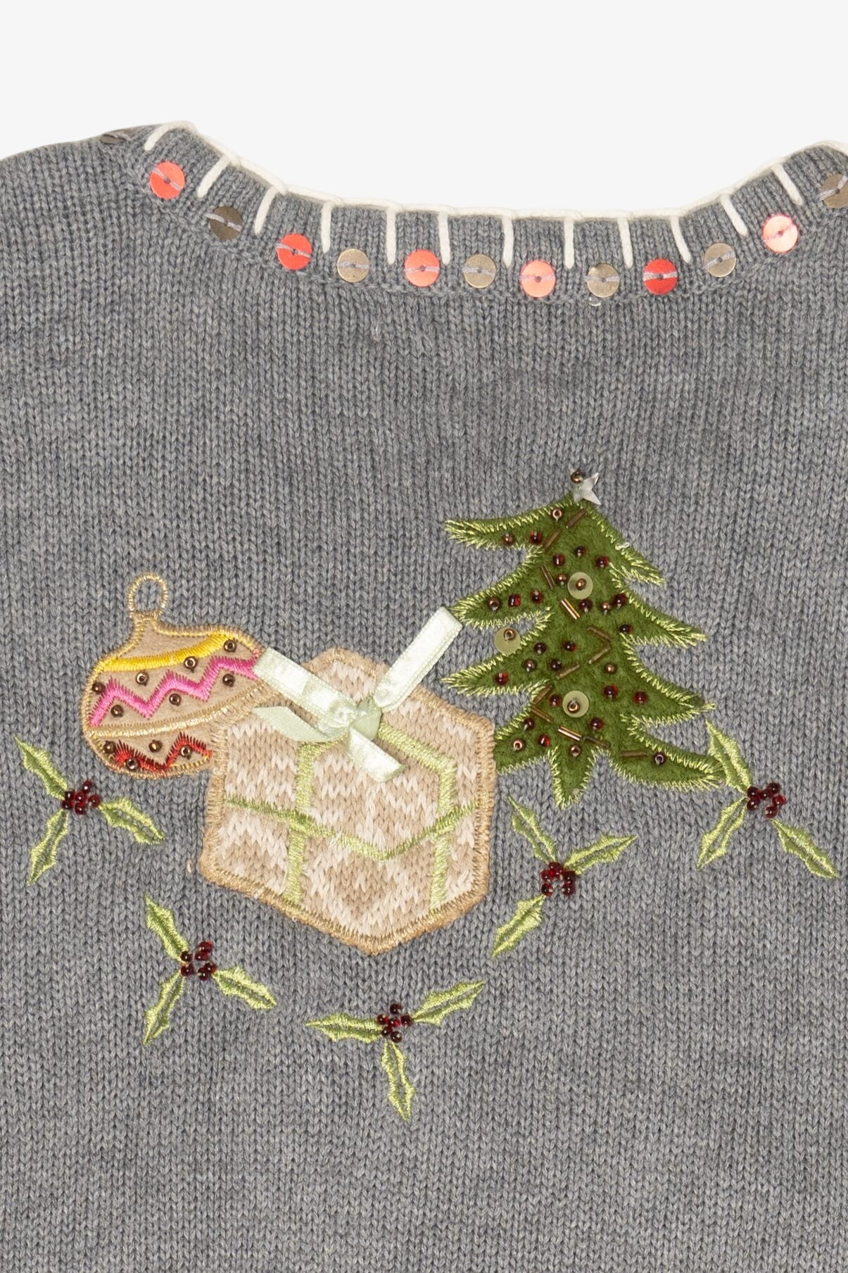 Gray CJ Banks Hand Embroidered Santa Ugly Christmas Pullover (2010s)