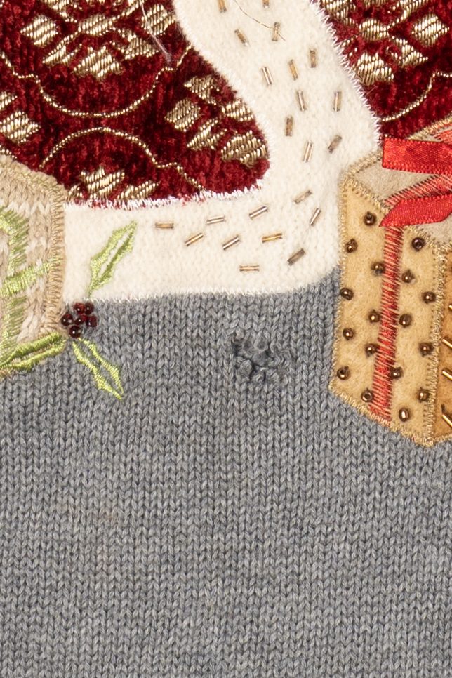 Gray CJ Banks Hand Embroidered Santa Ugly Christmas Pullover (2010s)