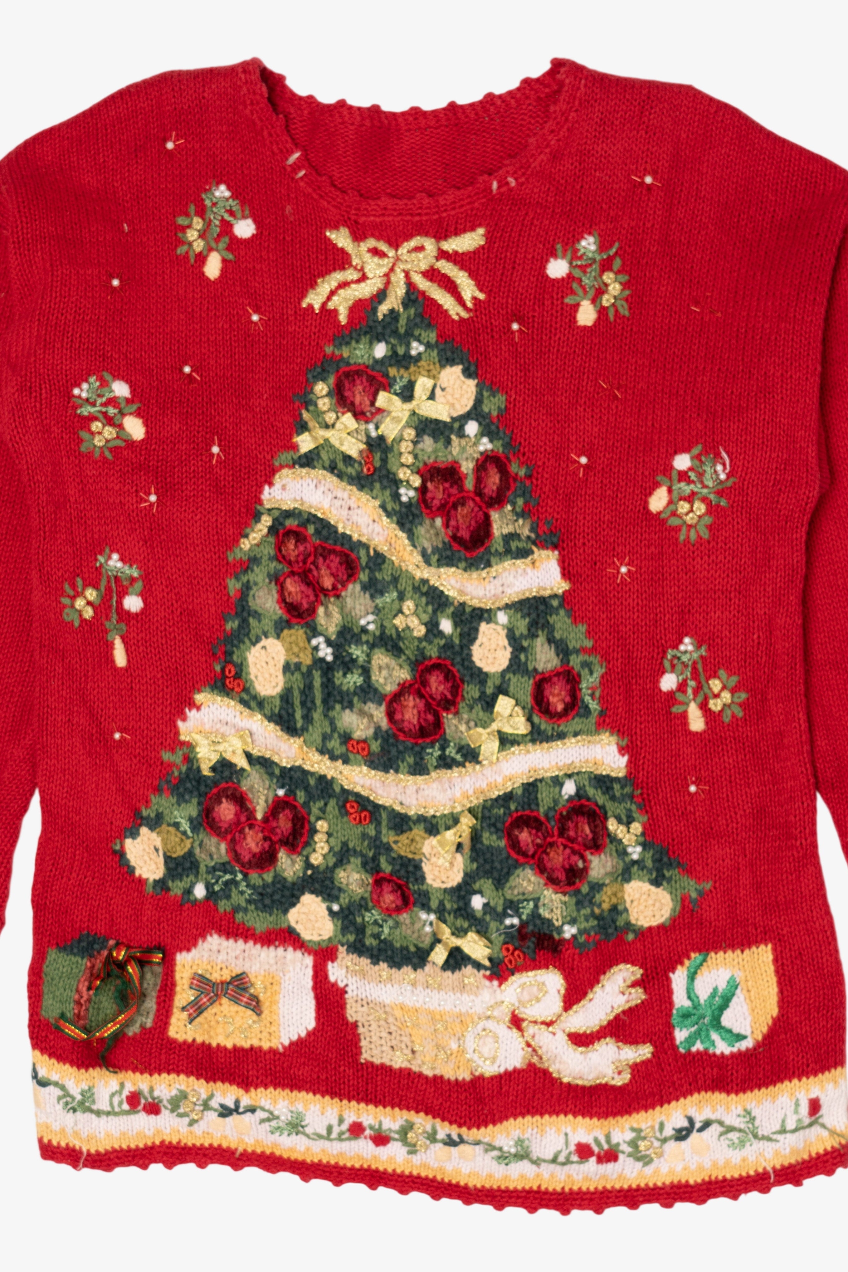 Vintage Red Presents Under The Trees Ugly Christmas Pullover (1990s)