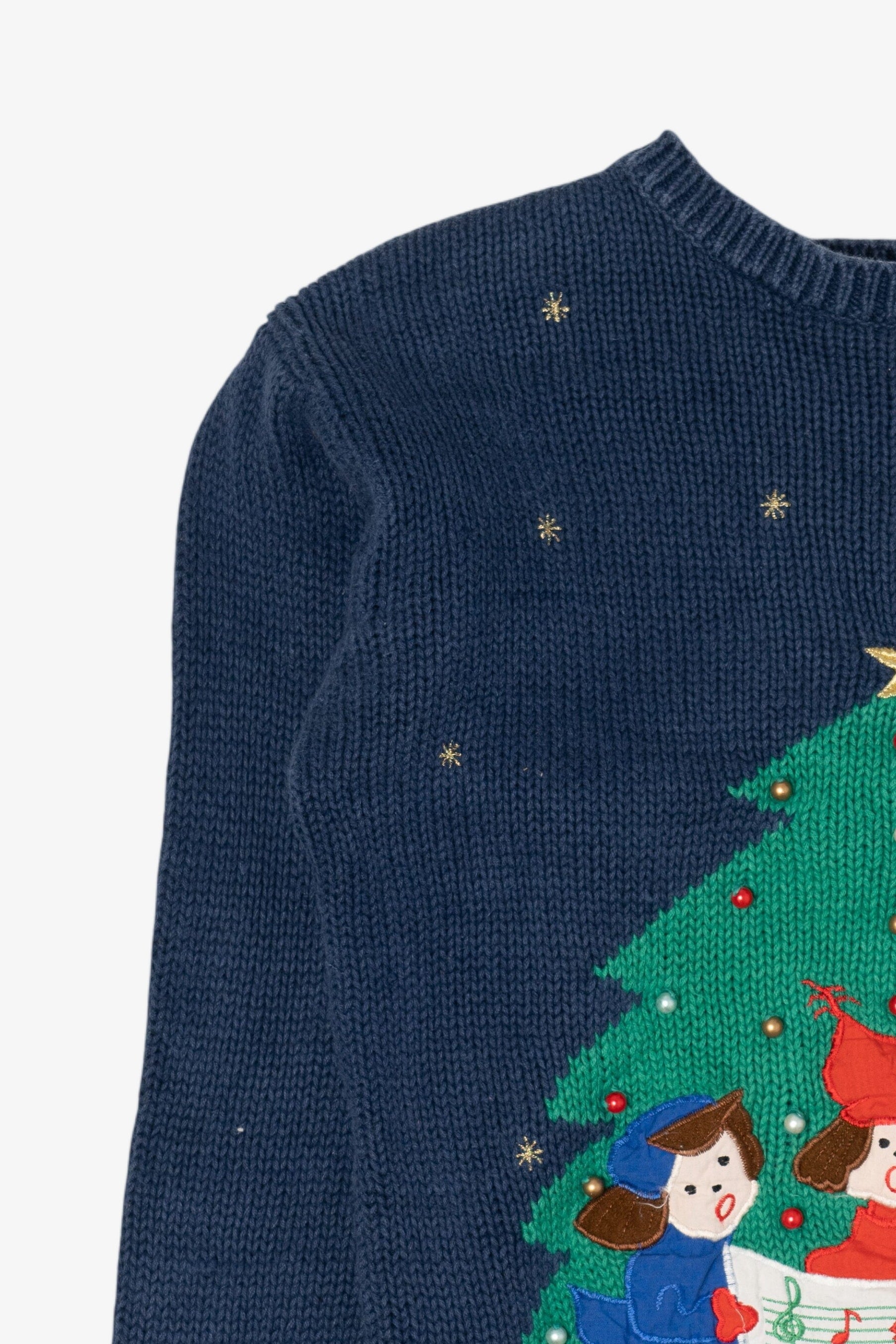 Vintage Blue SML Sport Caroling Ugly Christmas Pullover (1990s)