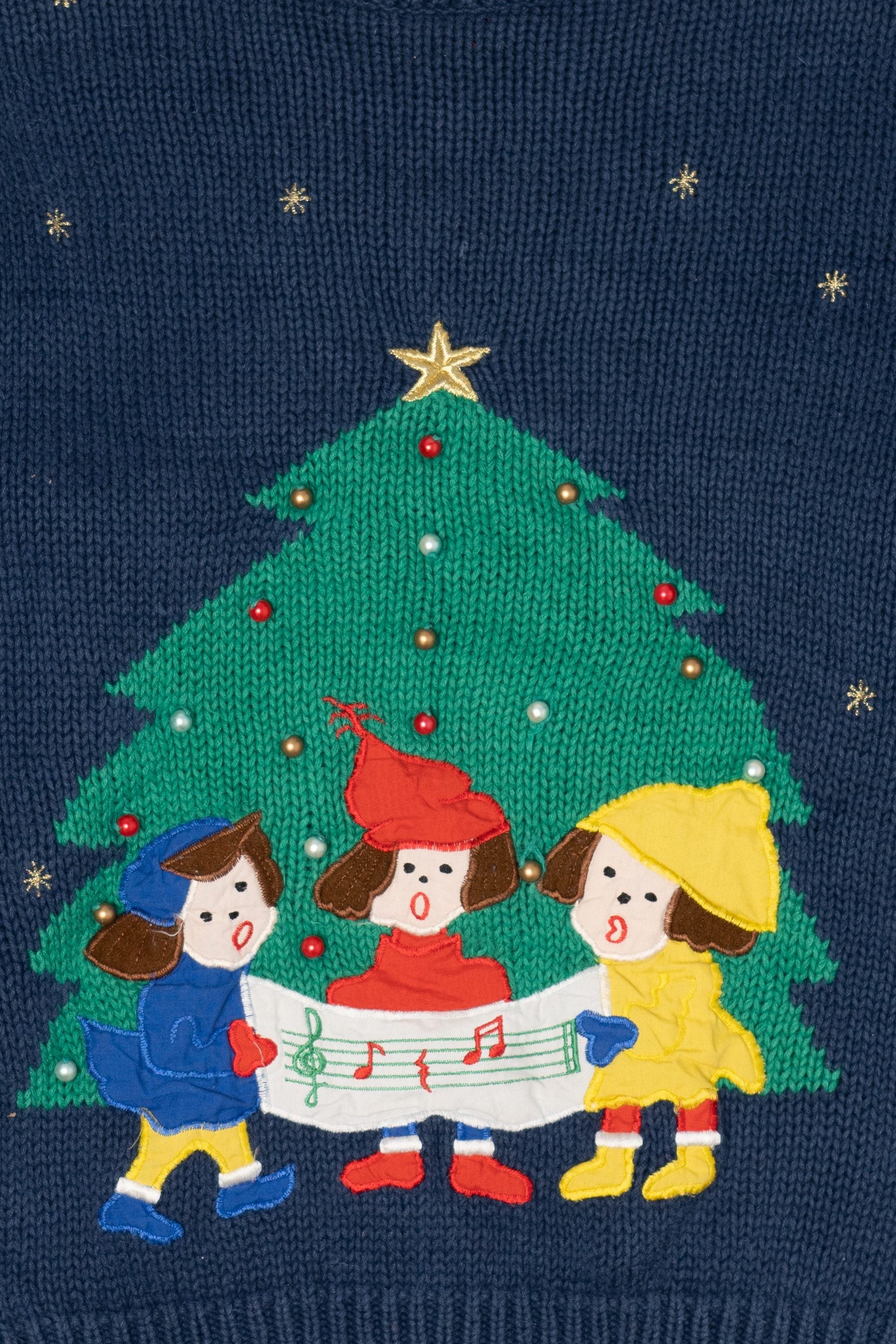 Vintage Blue SML Sport Caroling Ugly Christmas Pullover (1990s)