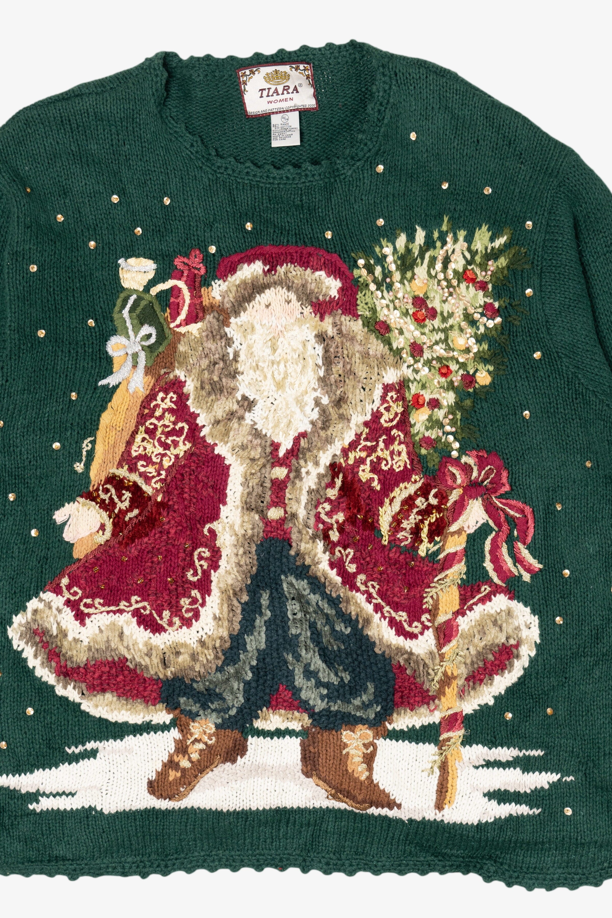 Vintage Green Tiara Women Santa Saint Nick Ugly Christmas Pullover (2000s)