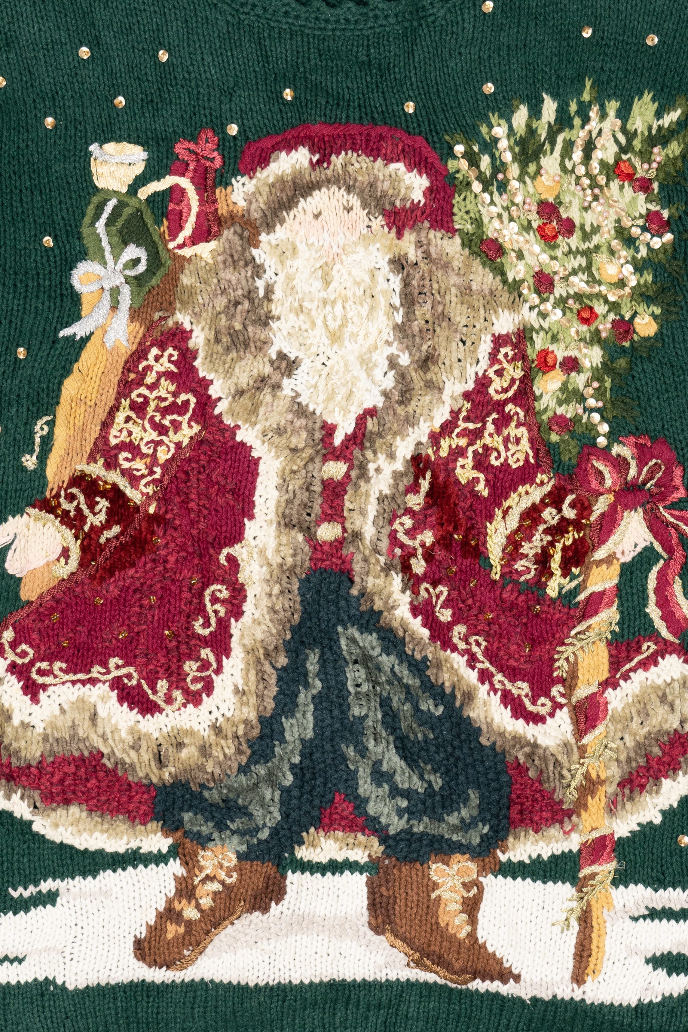 Vintage Green Tiara Women Santa Saint Nick Ugly Christmas Pullover (2000s)