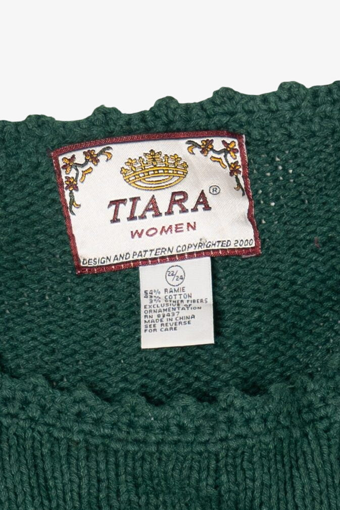 Vintage Green Tiara Women Santa Saint Nick Ugly Christmas Pullover (2000s)