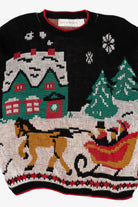 Vintage Black Sleigh Ride American Sweater Ugly Christmas Pullover (1980s)