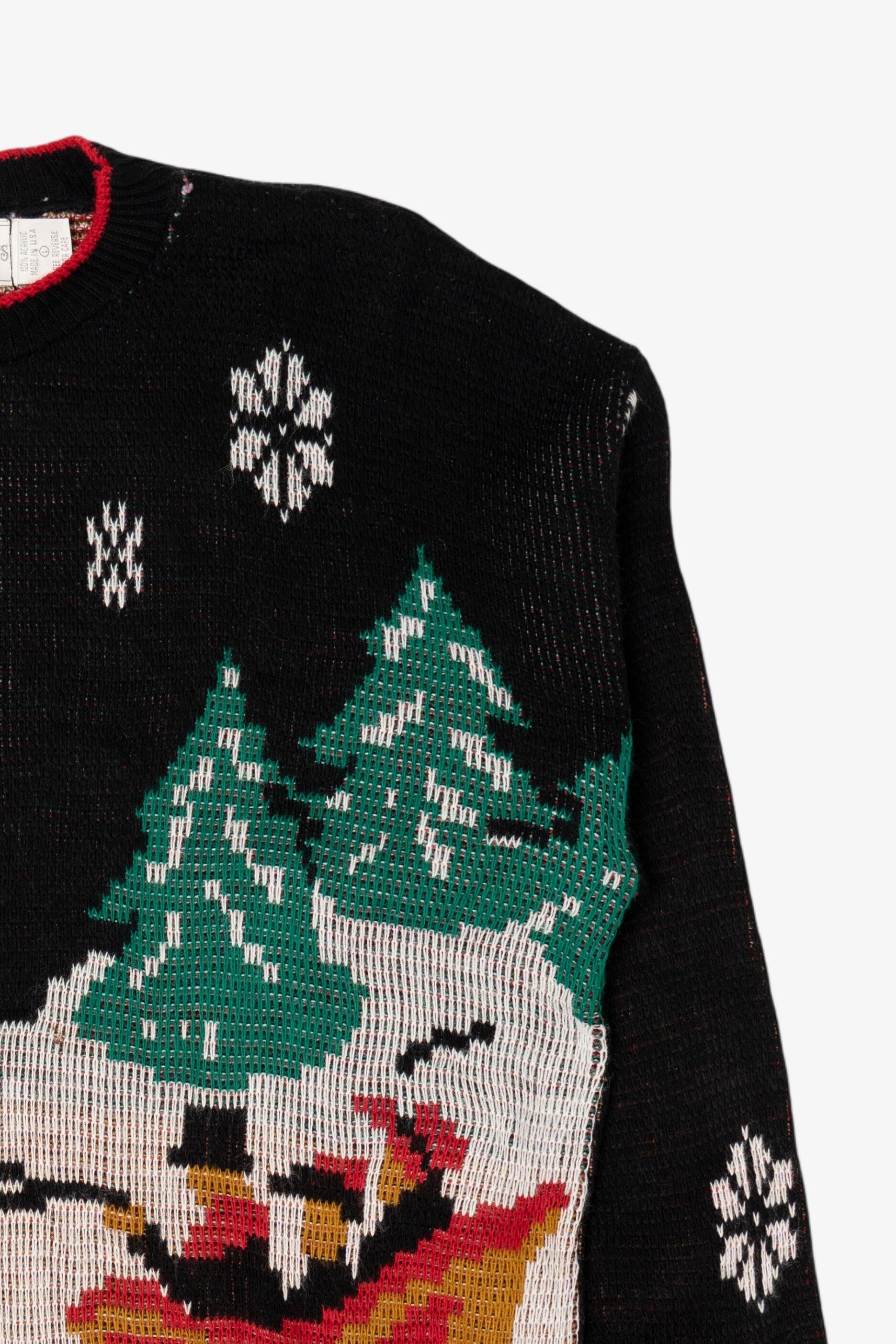 Vintage Black Sleigh Ride American Sweater Ugly Christmas Pullover (1980s)