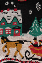 Vintage Black Sleigh Ride American Sweater Ugly Christmas Pullover (1980s)