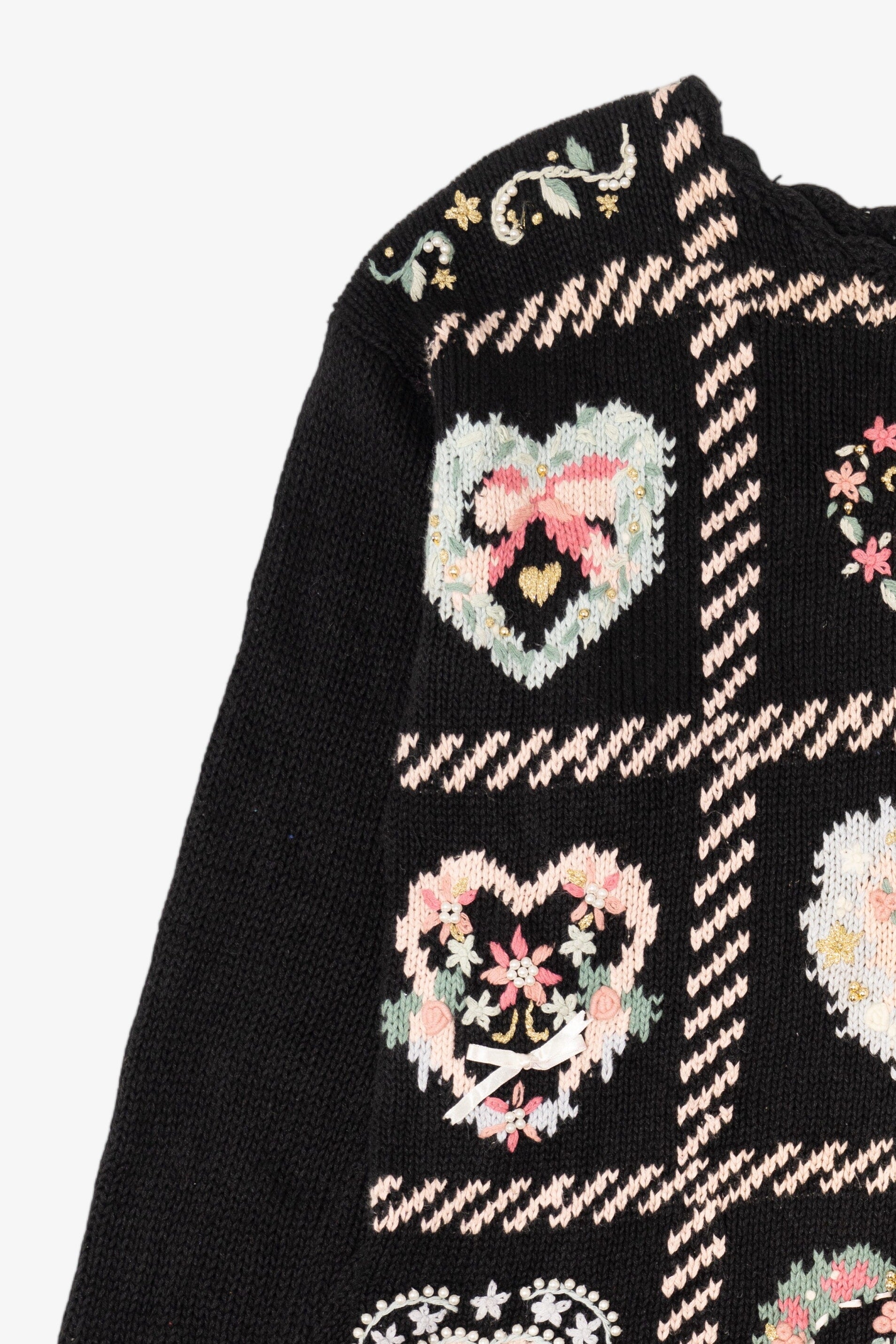 Vintage Black Kathie Lee Wreath Hearts Ugly Christmas Pullover (1990s)