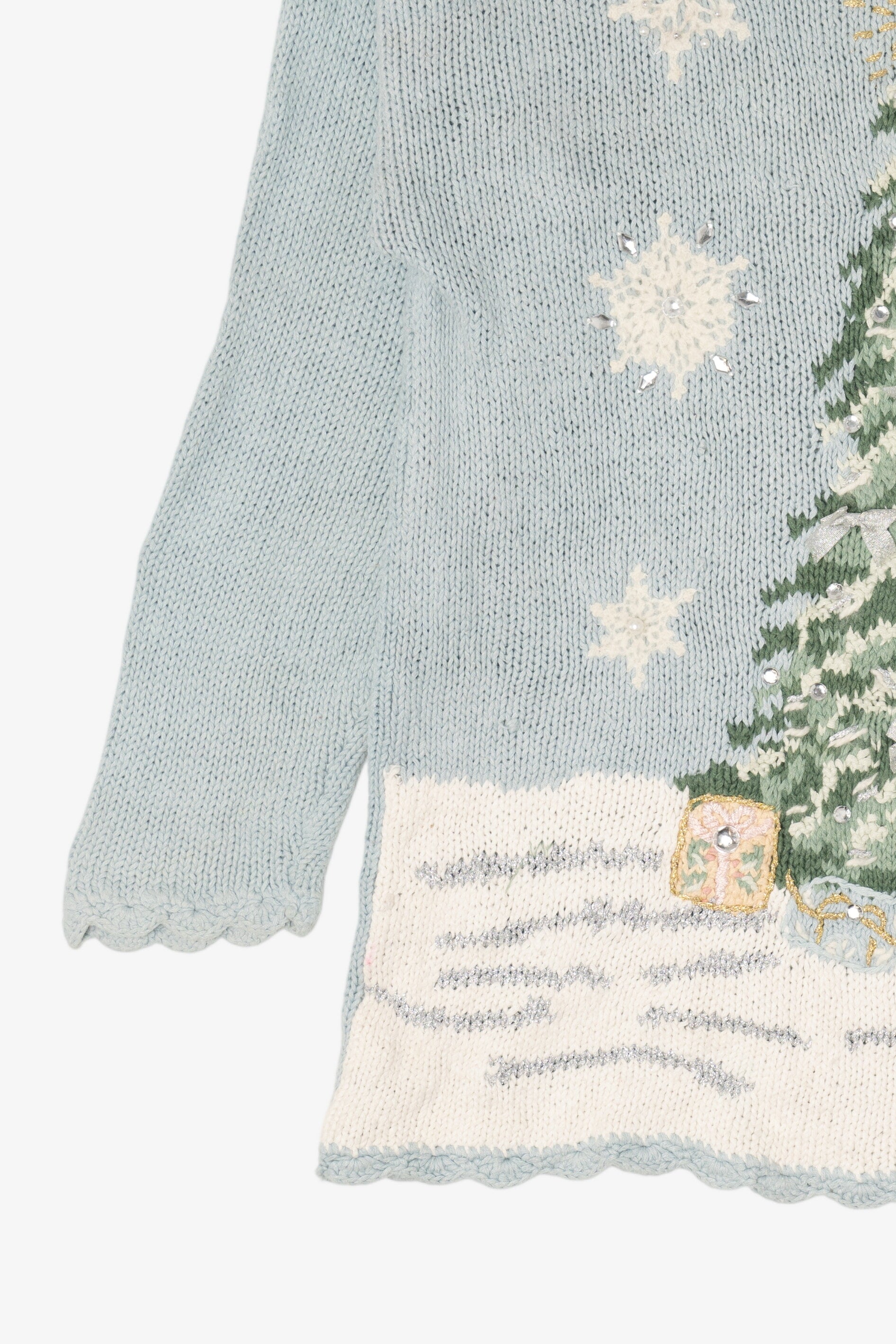Vintage Light Blue Kathie Lee Tree Ugly Christmas Pullover (1990s)