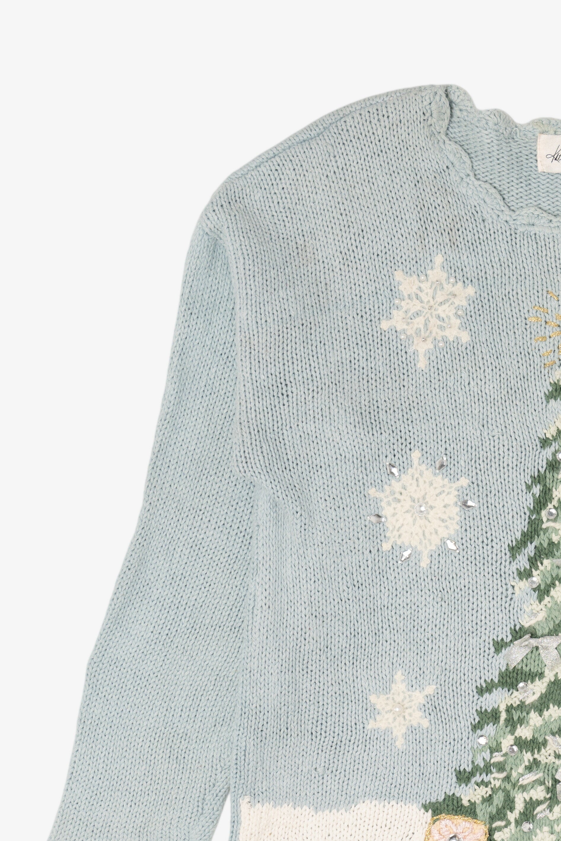 Vintage Light Blue Kathie Lee Tree Ugly Christmas Pullover (1990s)