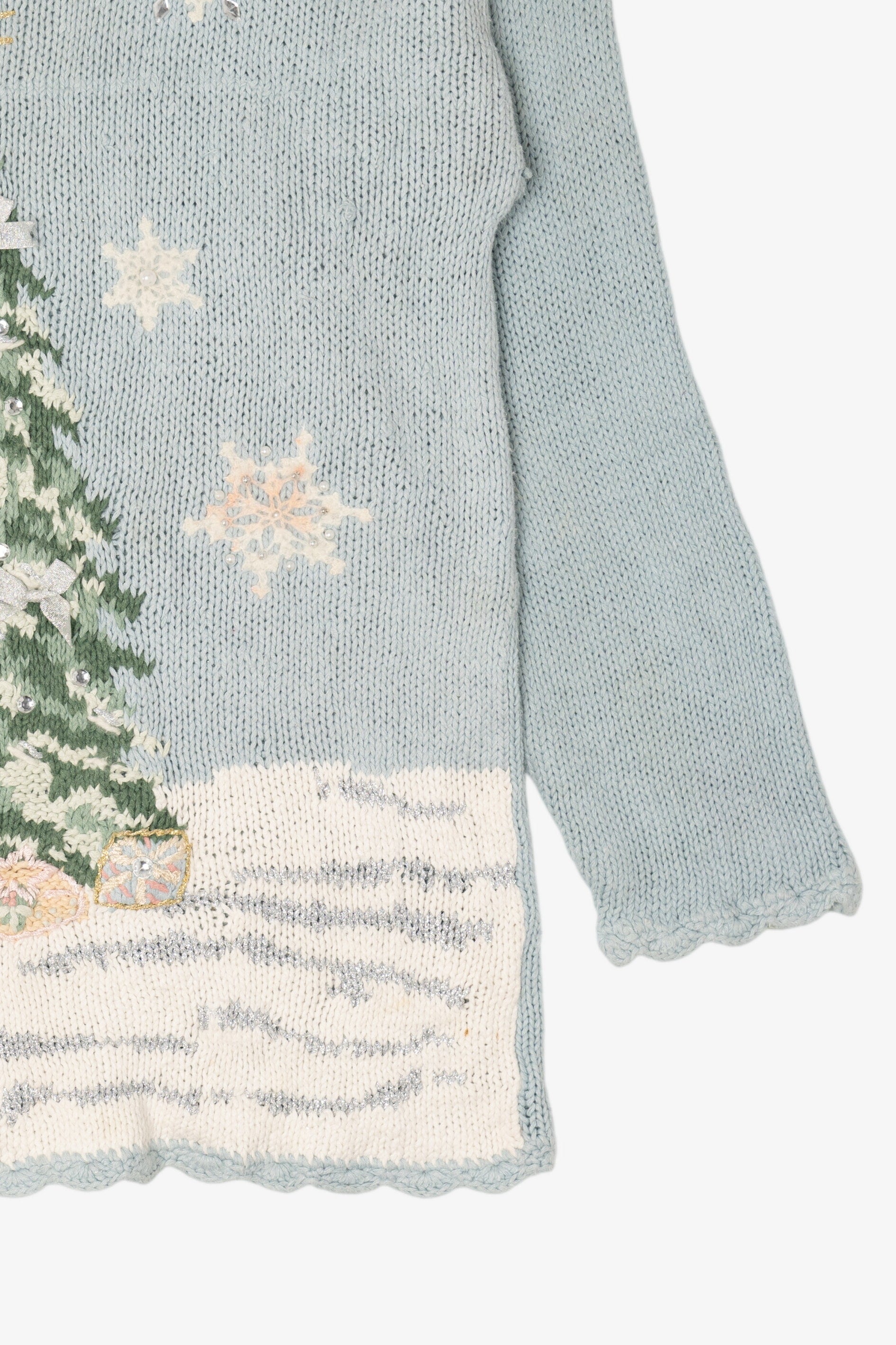 Vintage Light Blue Kathie Lee Tree Ugly Christmas Pullover (1990s)