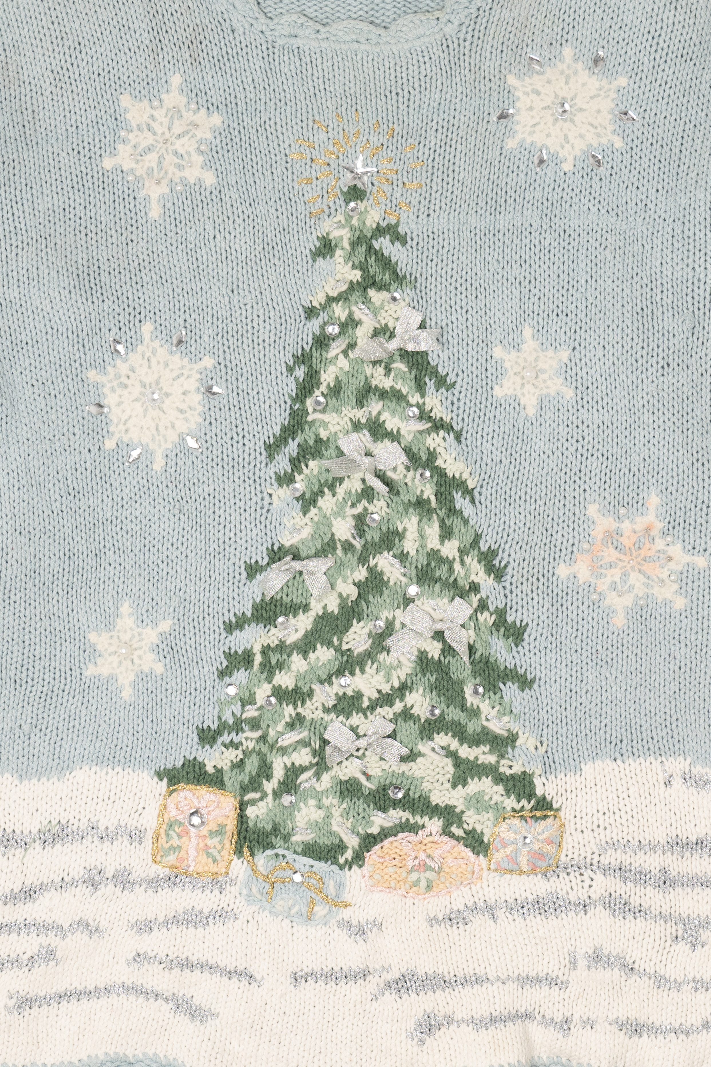 Vintage Light Blue Kathie Lee Tree Ugly Christmas Pullover (1990s)