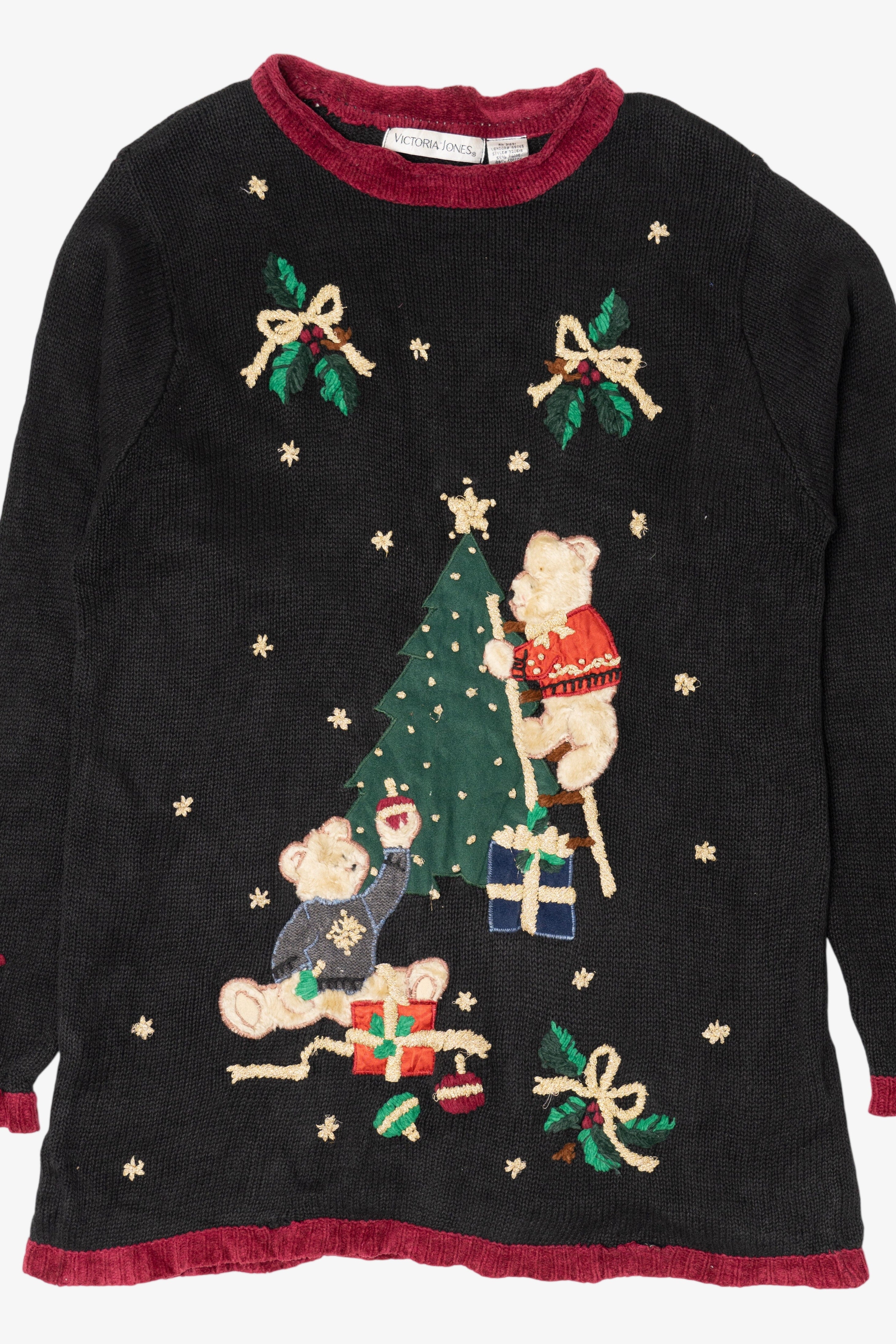 Vintage Black Victoria Jones Bears Decorating Ugly Christmas Pullover (1990s)