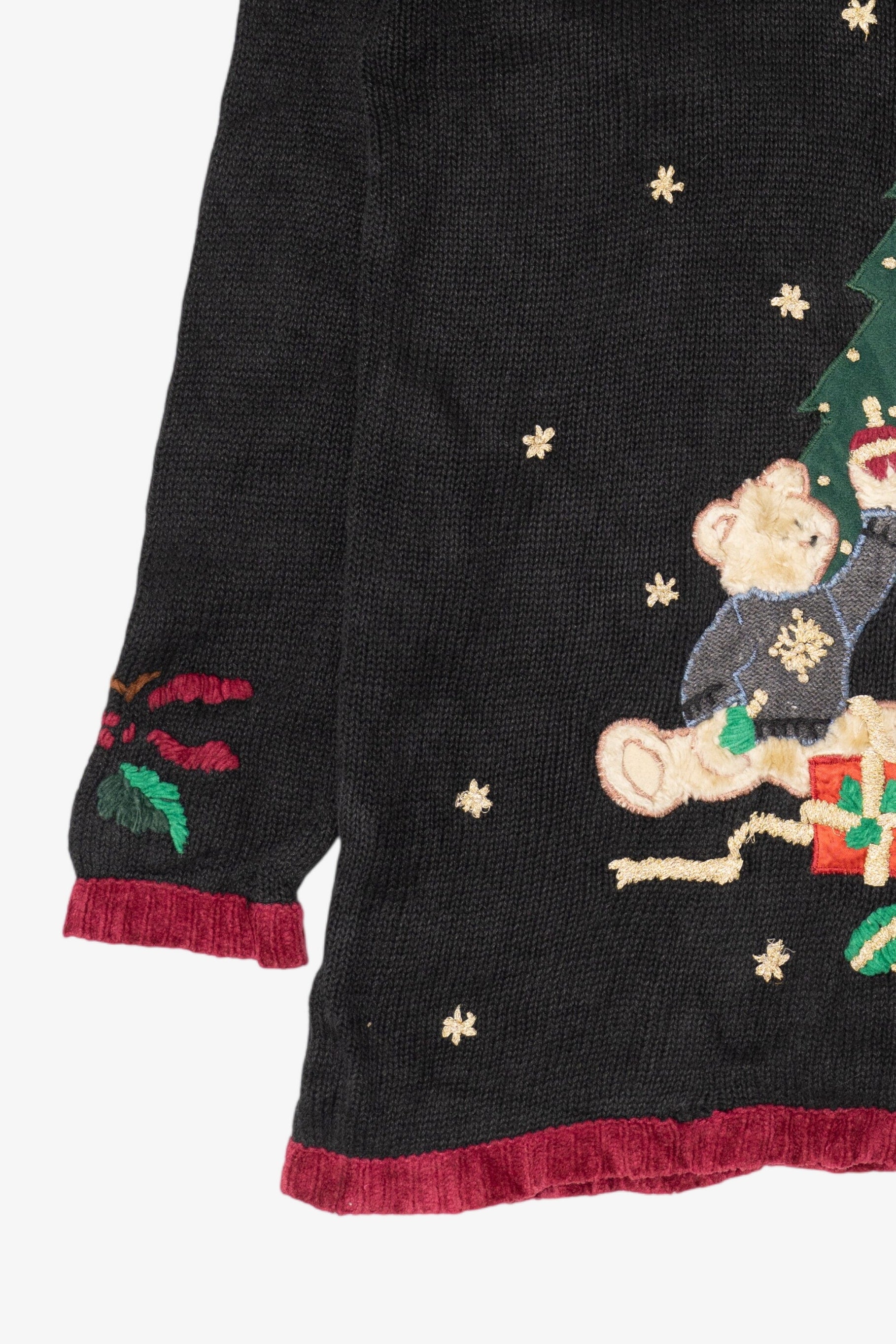 Vintage Black Victoria Jones Bears Decorating Ugly Christmas Pullover (1990s)