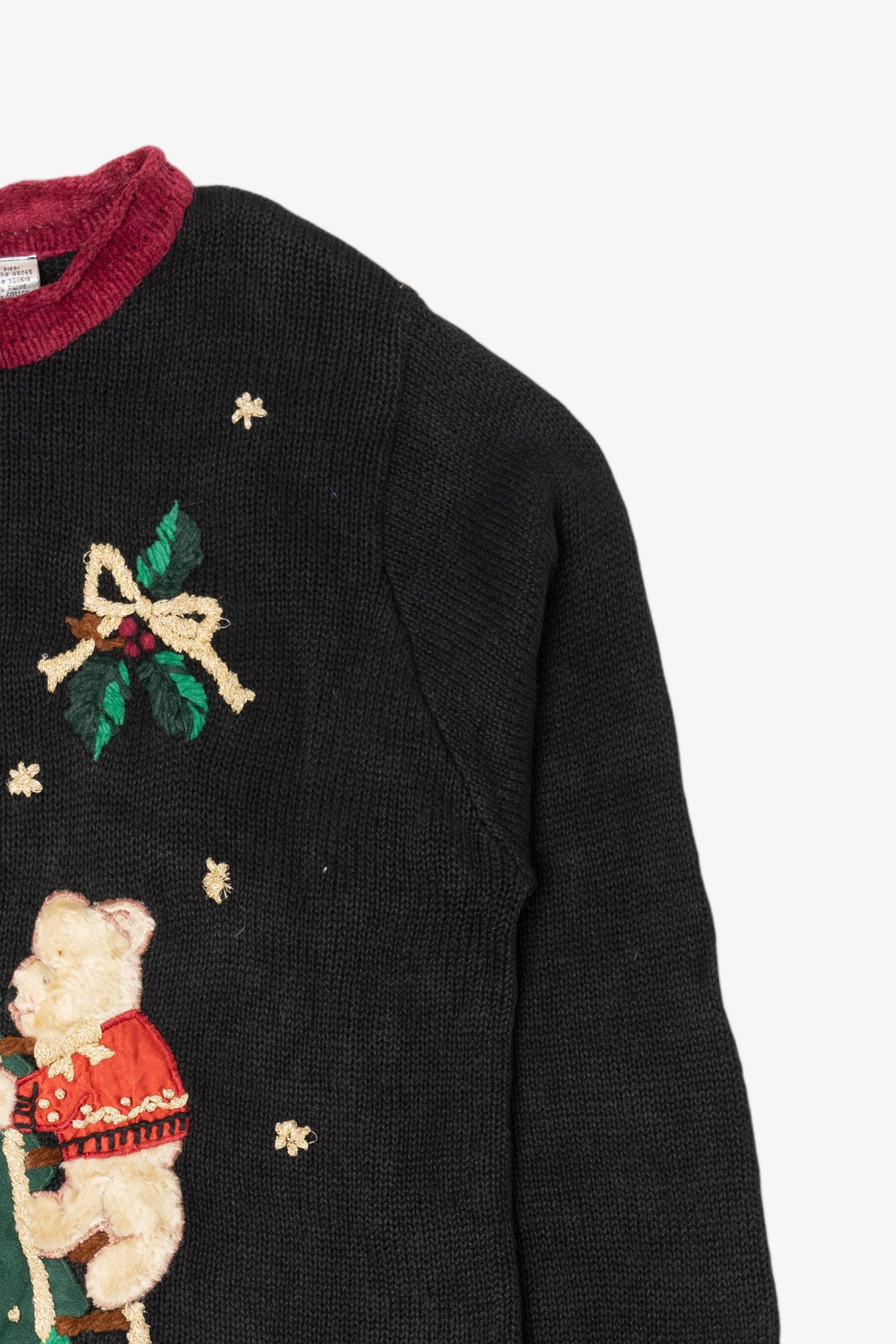 Vintage Black Victoria Jones Bears Decorating Ugly Christmas Pullover (1990s)