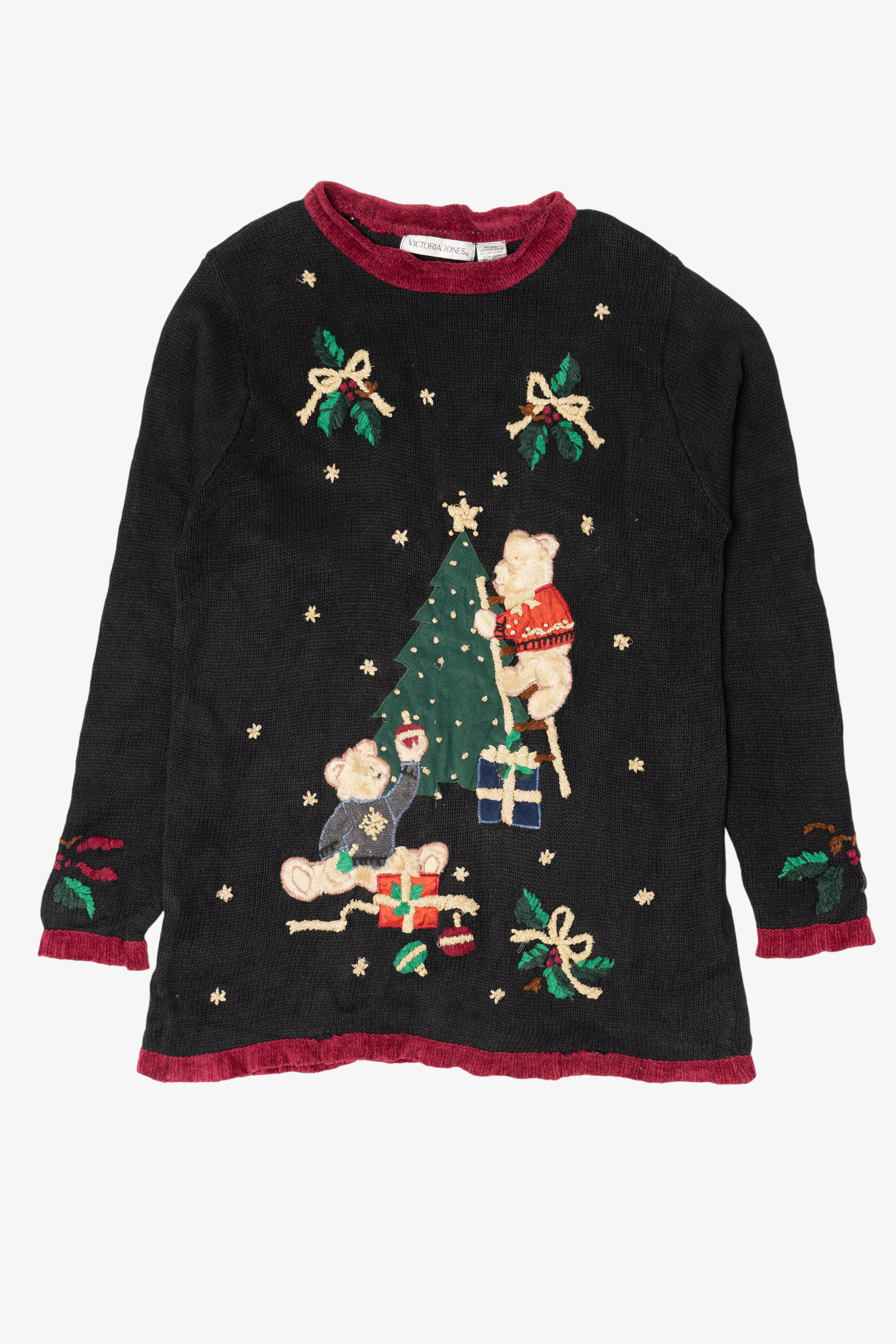 Vintage Black Victoria Jones Bears Decorating Ugly Christmas Pullover (1990s)