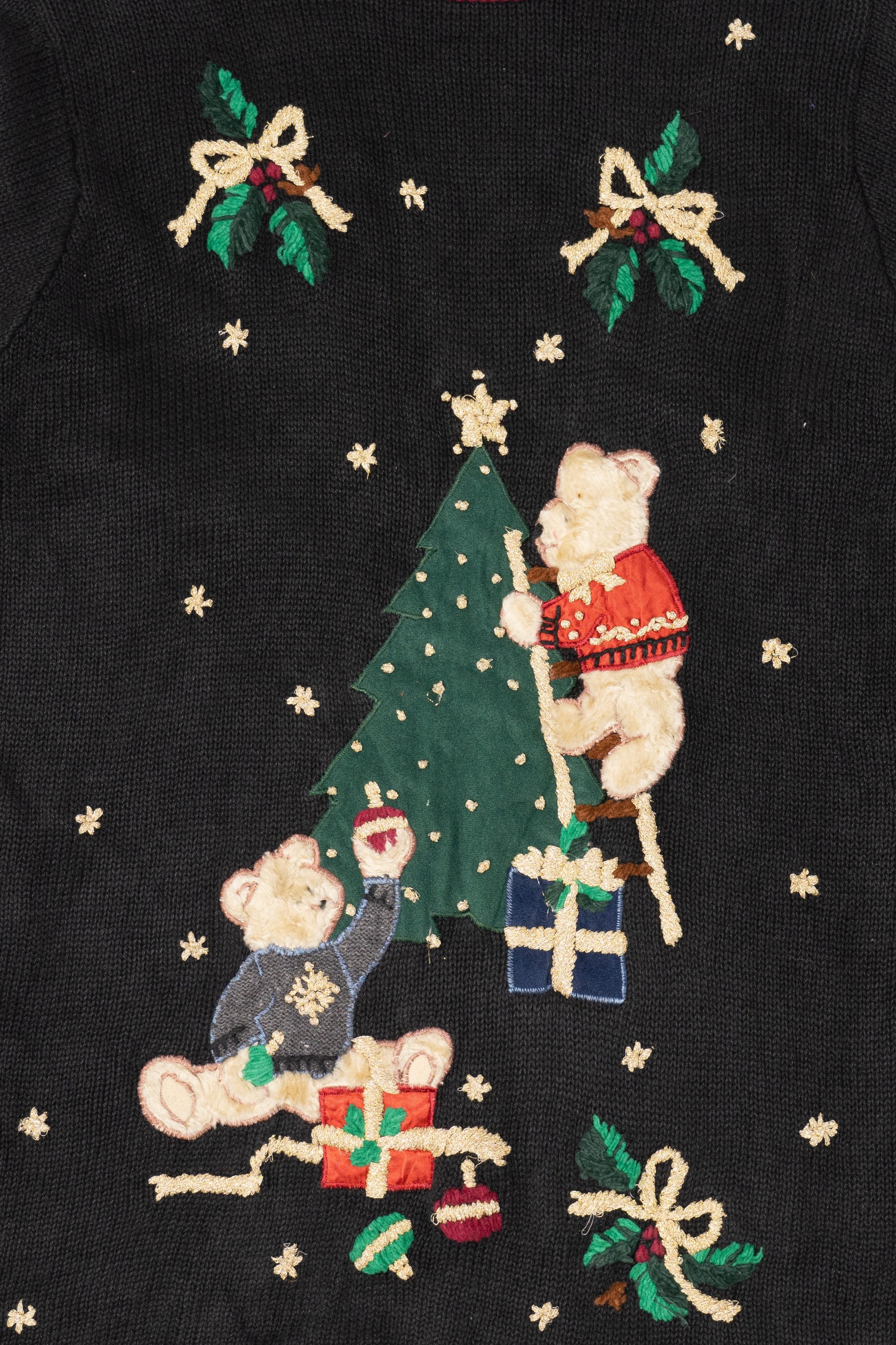 Vintage Black Victoria Jones Bears Decorating Ugly Christmas Pullover (1990s)