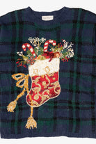 Vintage Navy Blue Kim Rogers Stockings Ugly Christmas Pullover (1990s)