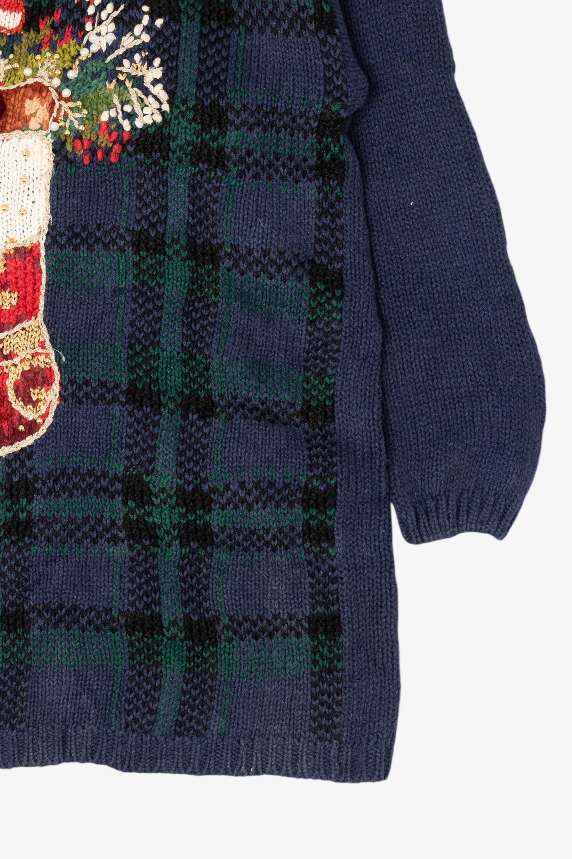 Vintage Navy Blue Kim Rogers Stockings Ugly Christmas Pullover (1990s)