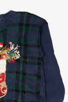 Vintage Navy Blue Kim Rogers Stockings Ugly Christmas Pullover (1990s)