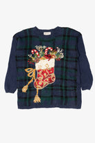 Vintage Navy Blue Kim Rogers Stockings Ugly Christmas Pullover (1990s)