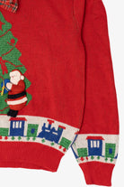 Vintage Red Touchy Subject Santa Ugly Christmas Graphic Sweater (1980s)