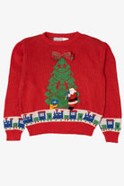 Vintage Red Touchy Subject Santa Ugly Christmas Graphic Sweater (1980s)