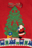 Vintage Red Touchy Subject Santa Ugly Christmas Graphic Sweater (1980s)