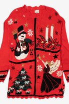 Vintage Red Classic Elements Snowmen Ugly Christmas Pullover (1990s)