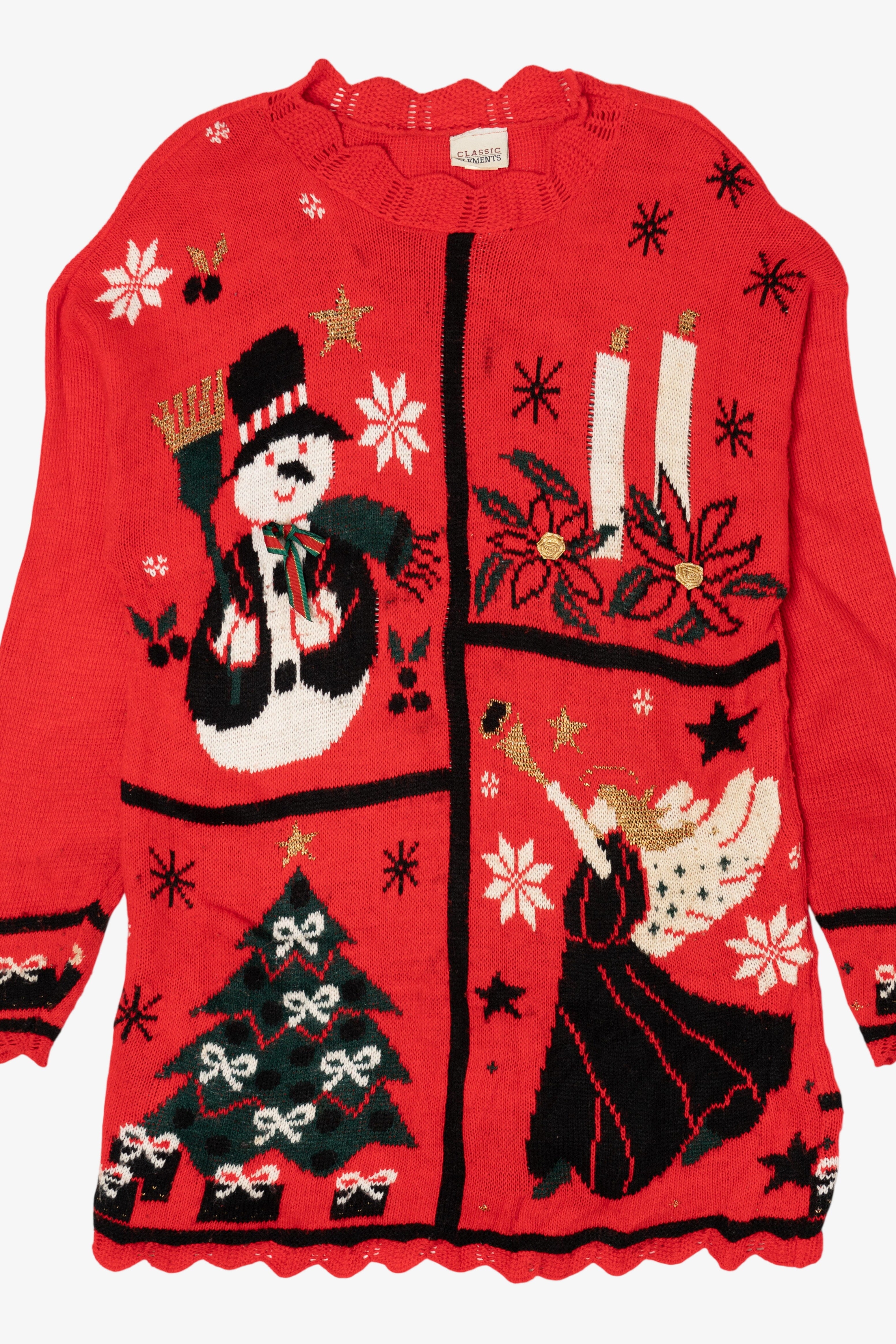 Vintage Red Classic Elements Snowmen Ugly Christmas Pullover (1990s)
