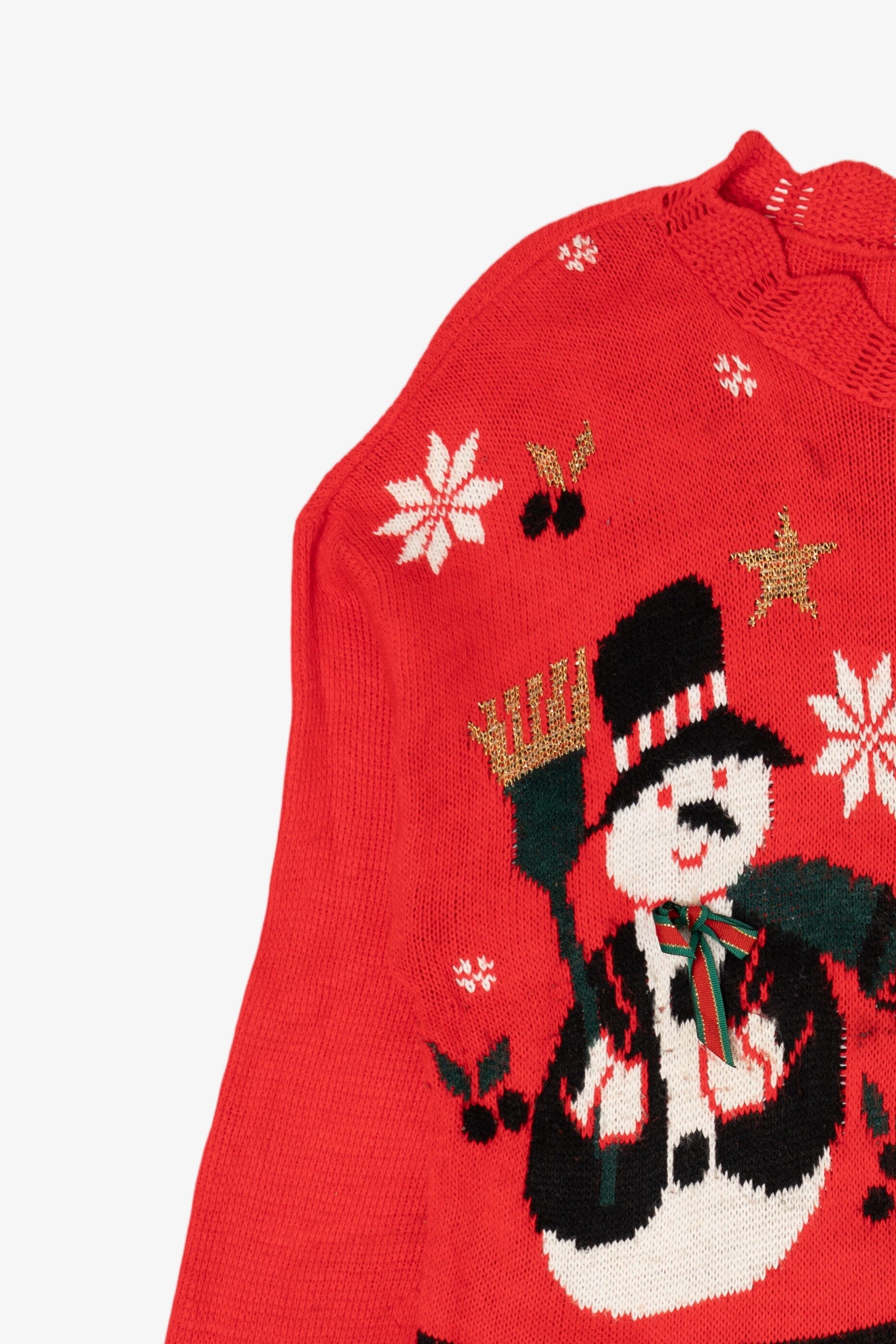 Vintage Red Classic Elements Snowmen Ugly Christmas Pullover (1990s)