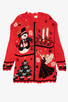 Vintage Red Classic Elements Snowmen Ugly Christmas Pullover (1990s)