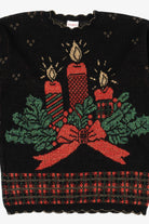 Vintage Black Holiday Time Candles Ugly Christmas Pullover (1990s)