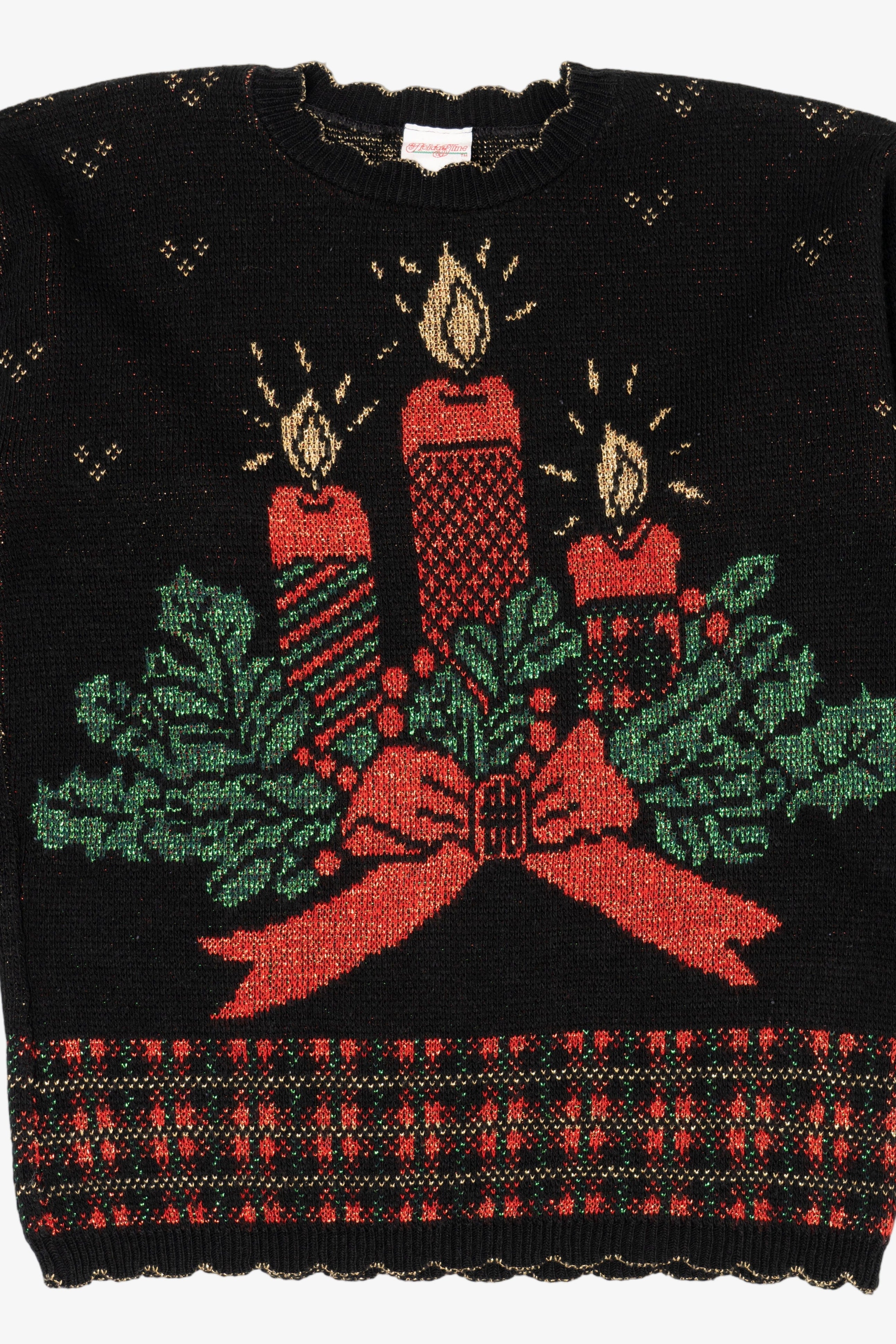 Vintage Black Holiday Time Candles Ugly Christmas Pullover (1990s)