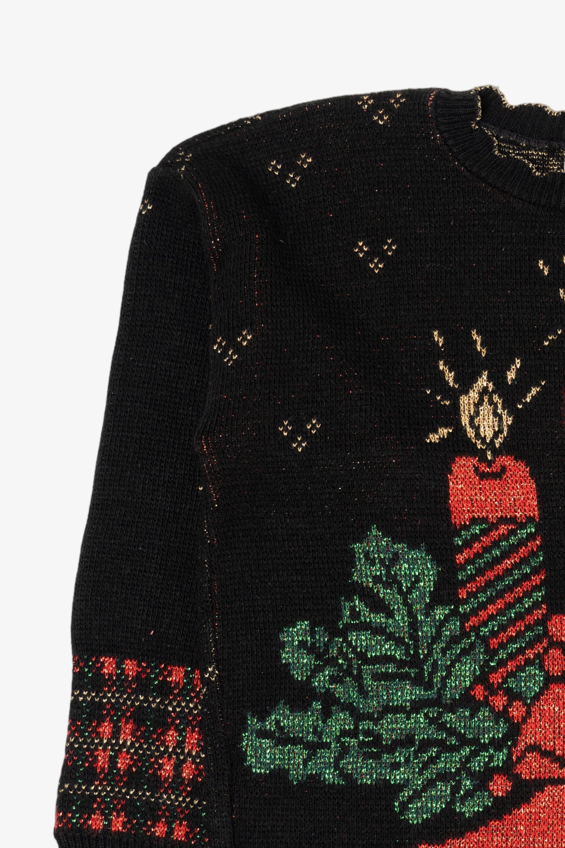 Vintage Black Holiday Time Candles Ugly Christmas Pullover (1990s)