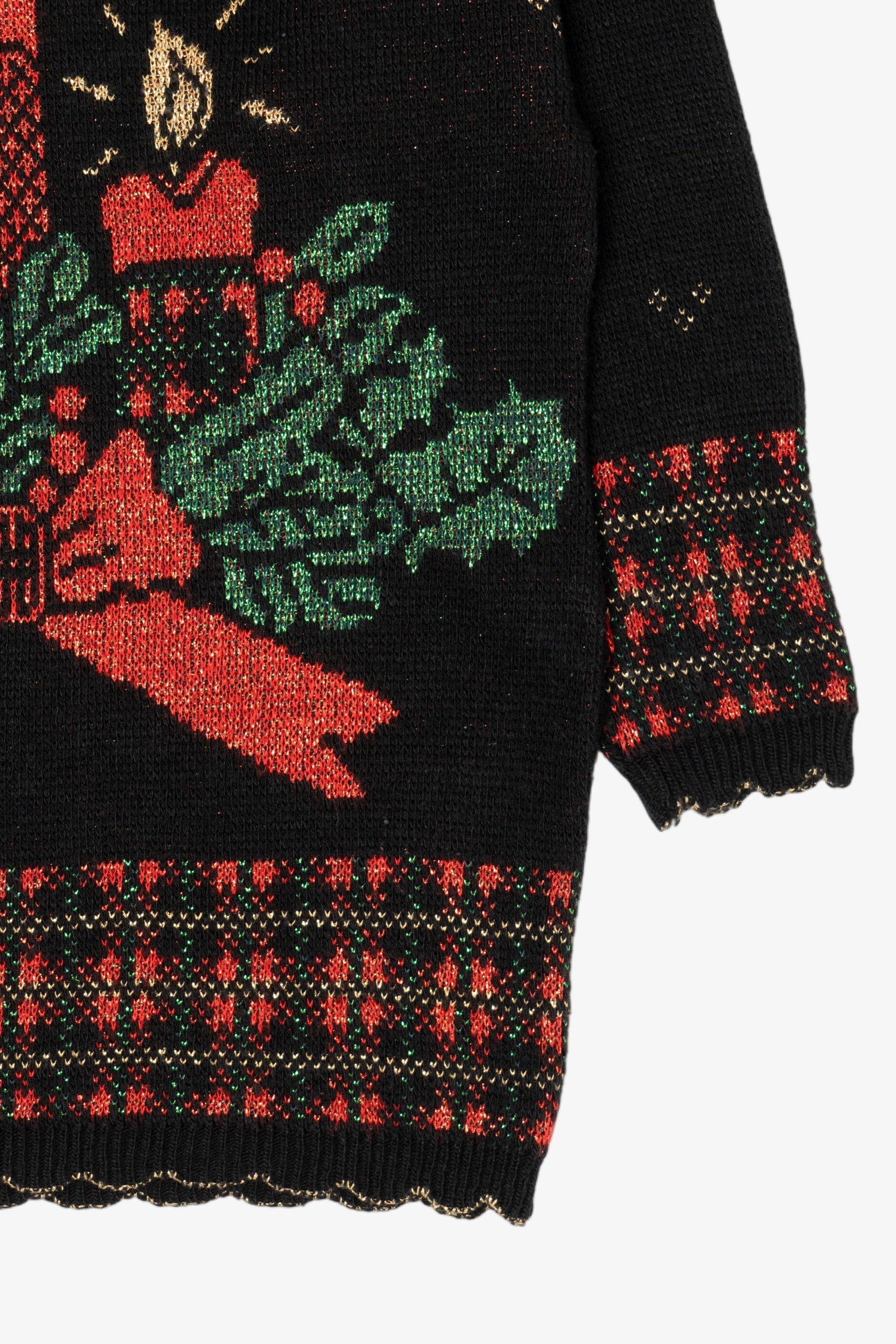 Vintage Black Holiday Time Candles Ugly Christmas Pullover (1990s)