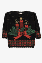 Vintage Black Holiday Time Candles Ugly Christmas Pullover (1990s)