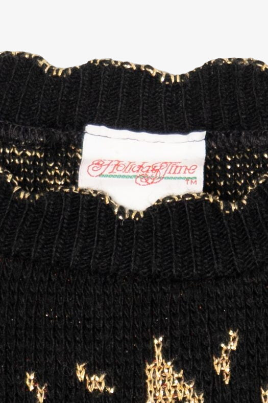 Vintage Black Holiday Time Candles Ugly Christmas Pullover (1990s)