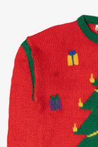 Vintage Red Nut Cracker Trees Ugly Christmas Pullover (1980s)