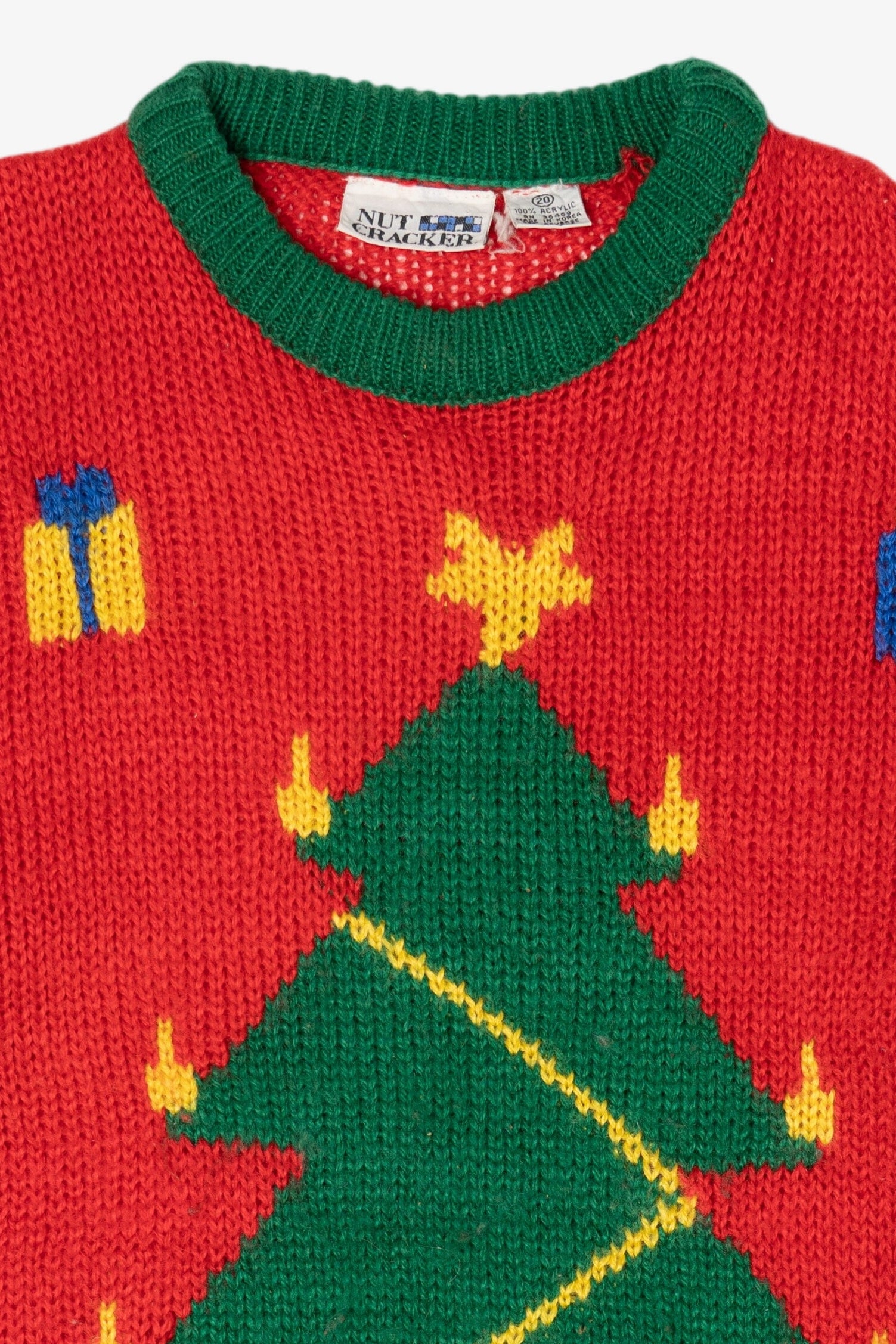 Vintage Red Nut Cracker Trees Ugly Christmas Pullover (1980s)
