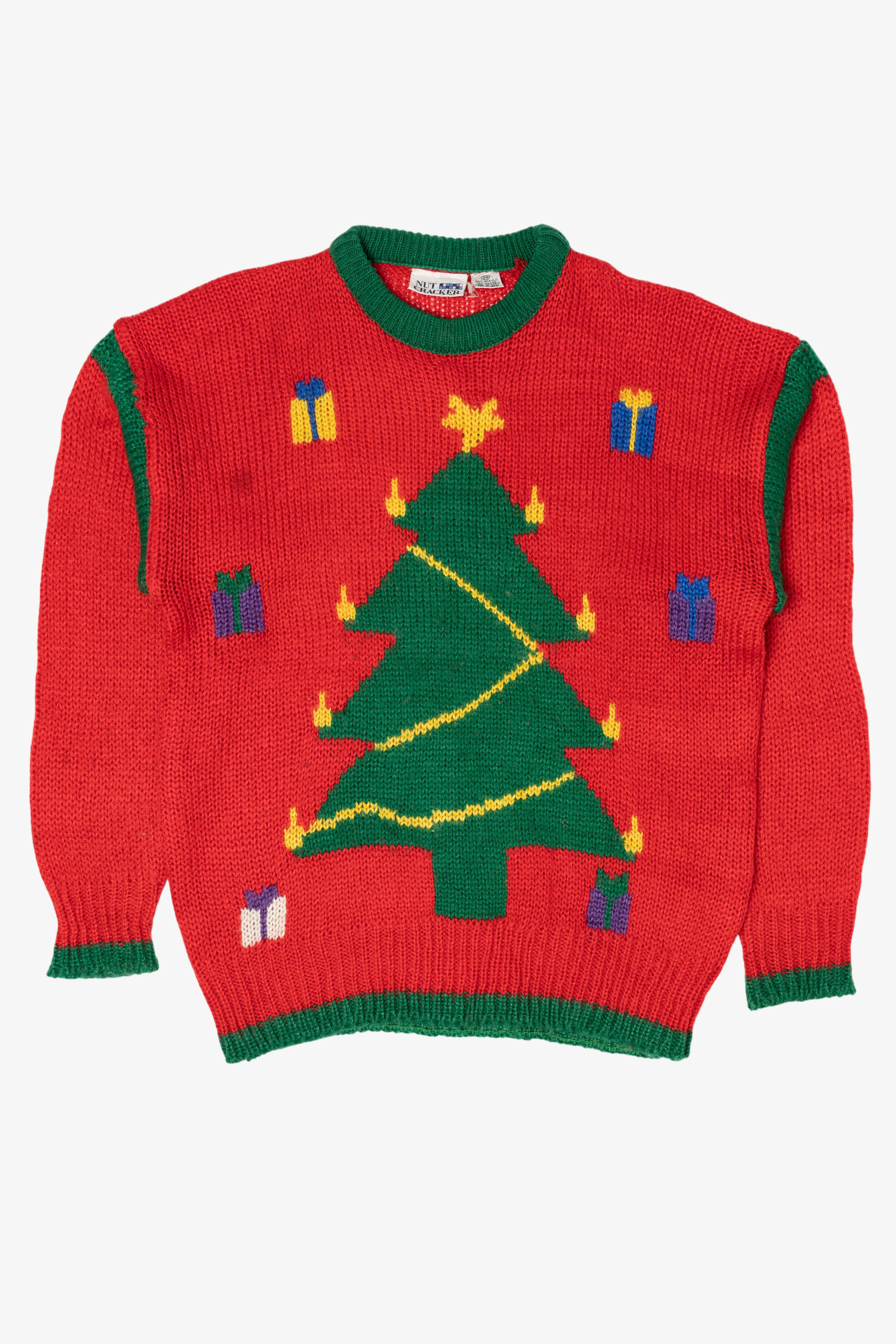 Vintage Red Nut Cracker Trees Ugly Christmas Pullover (1980s)