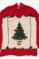 Vintage Red Beldoch Popper Tree Ugly Christmas Pullover (1990s)