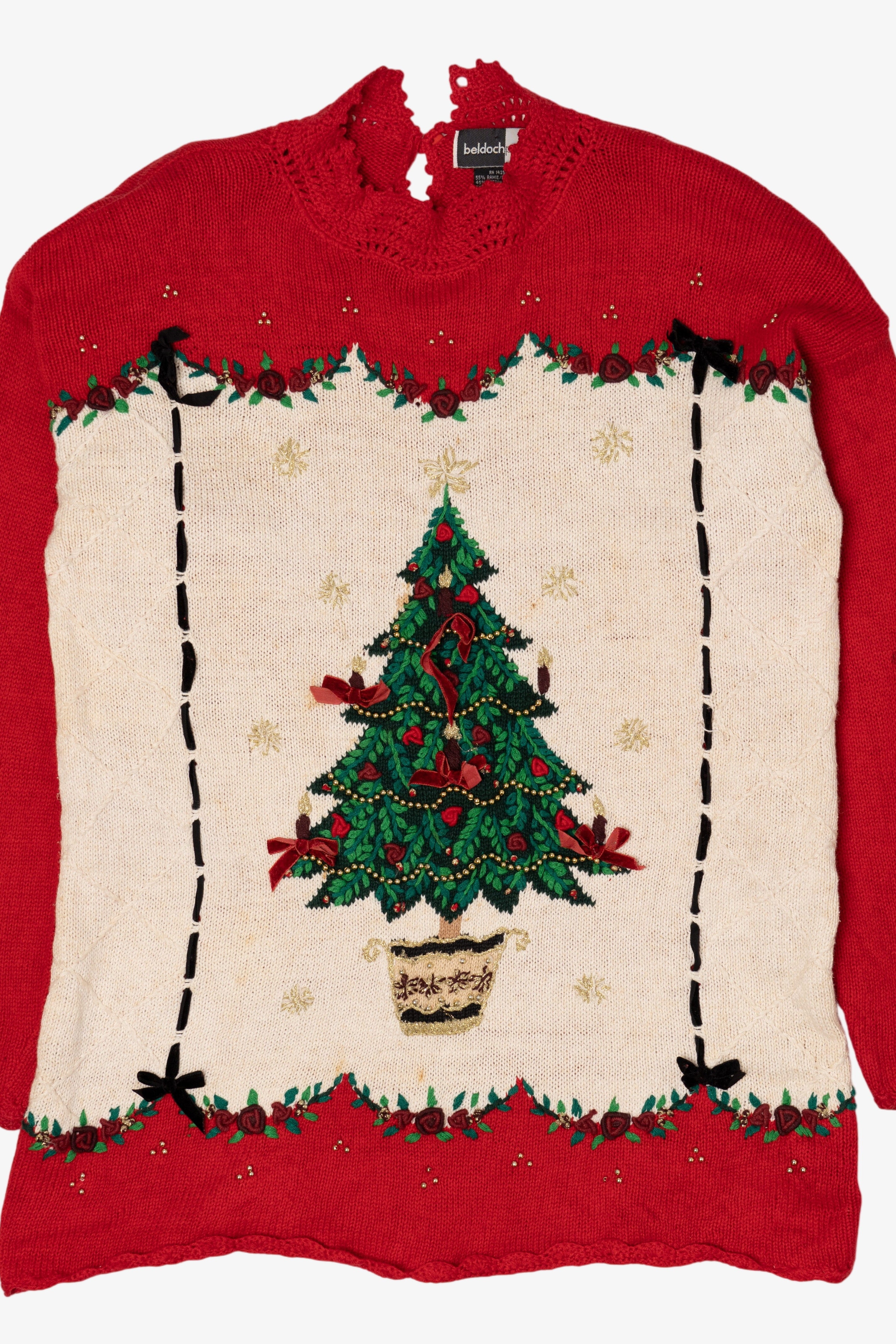 Vintage Red Beldoch Popper Tree Ugly Christmas Pullover (1990s)