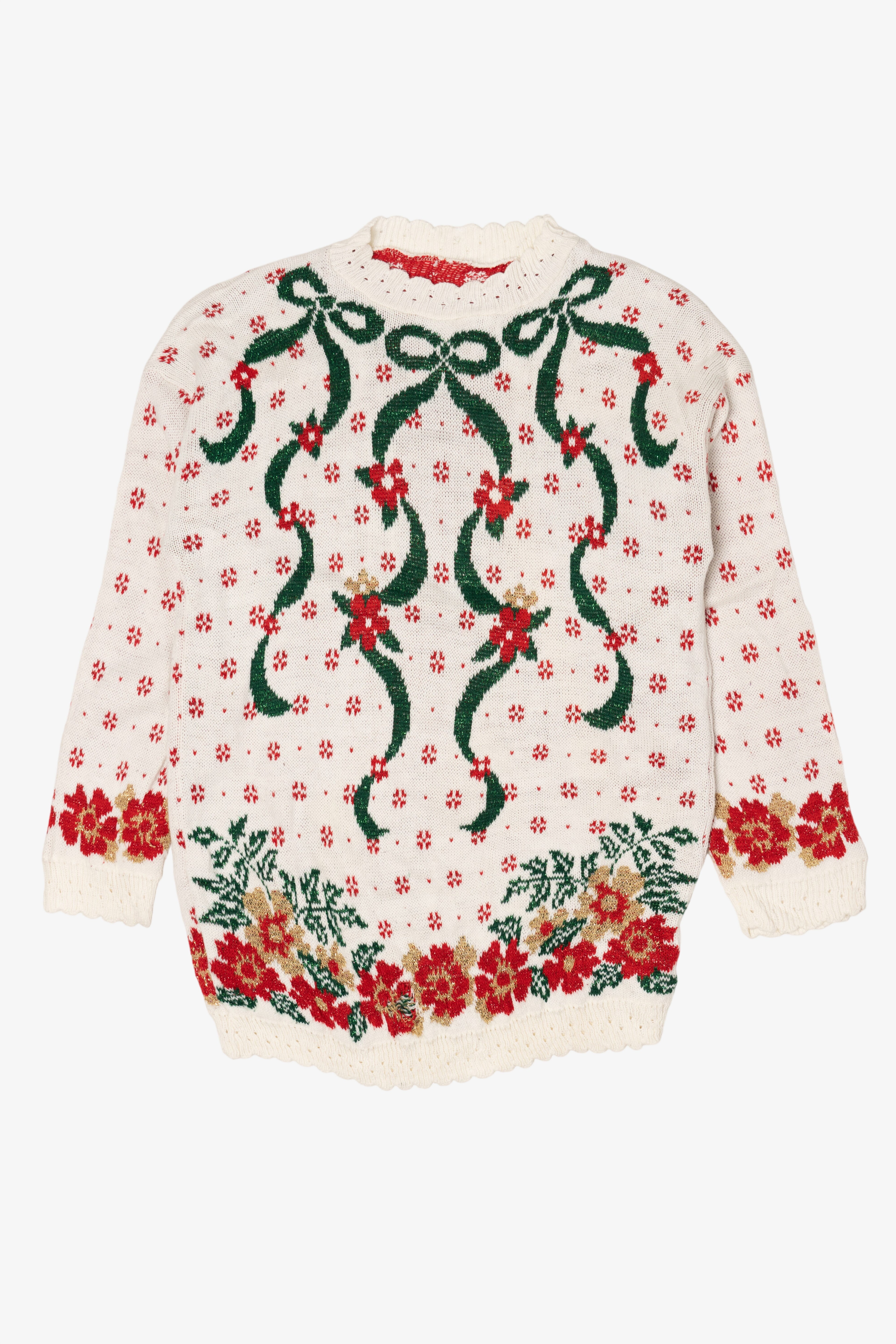 Vintage White Bows Ugly Christmas Pullover (1990s)
