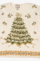 Vintage White Heirloom Collectible Trees Ugly Christmas Pullover (1990s)
