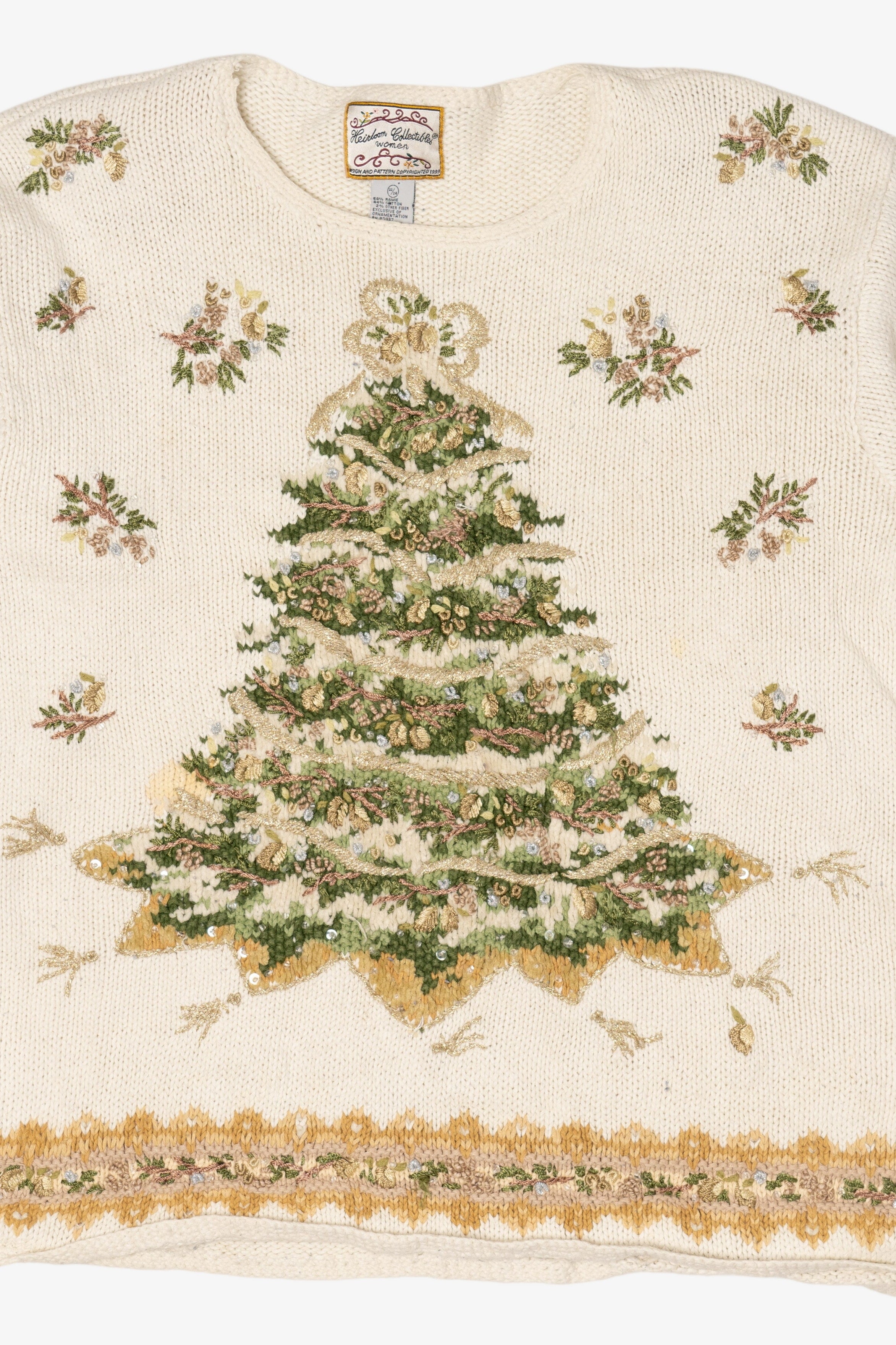 Vintage White Heirloom Collectible Trees Ugly Christmas Pullover (1990s)