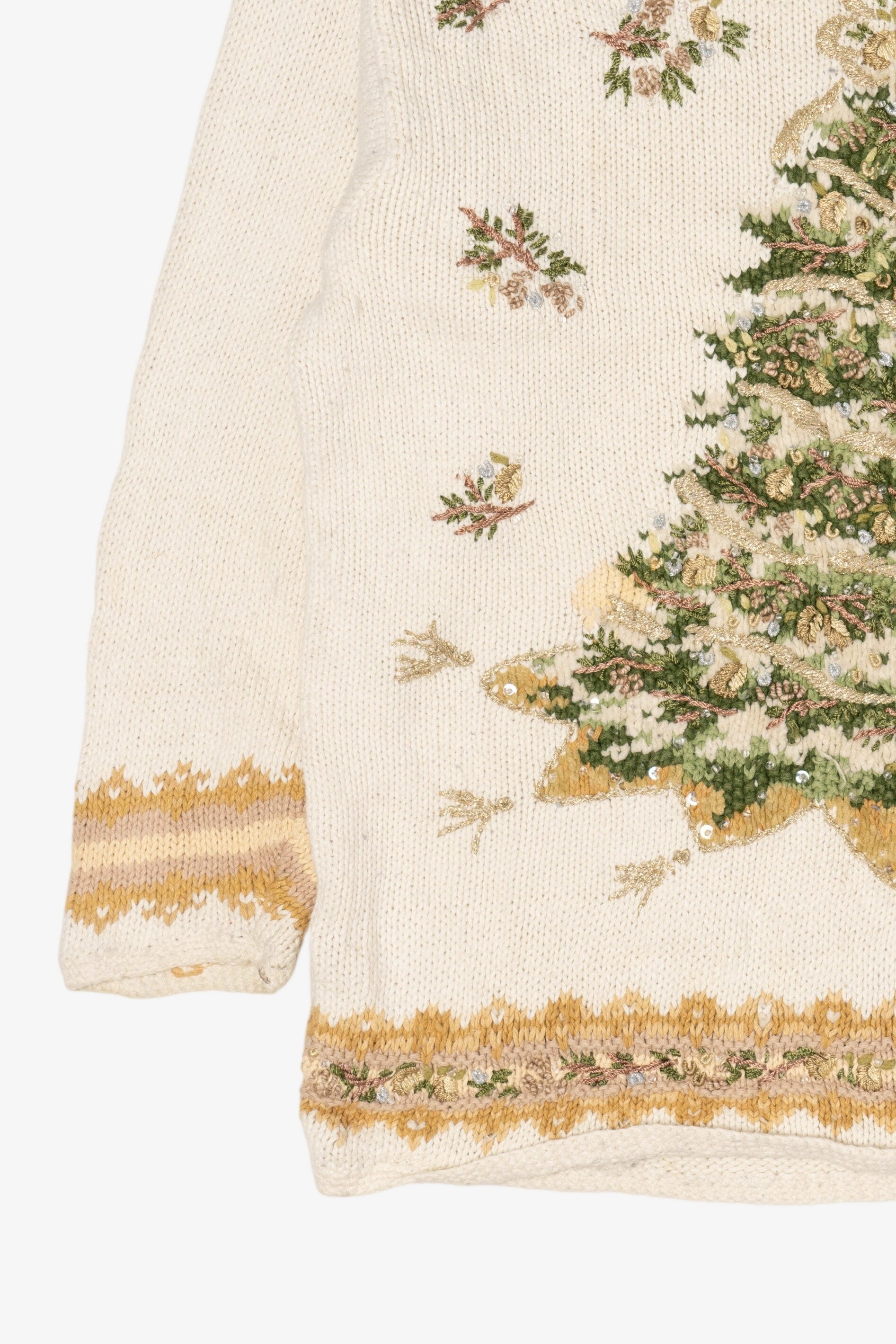 Vintage White Heirloom Collectible Trees Ugly Christmas Pullover (1990s)