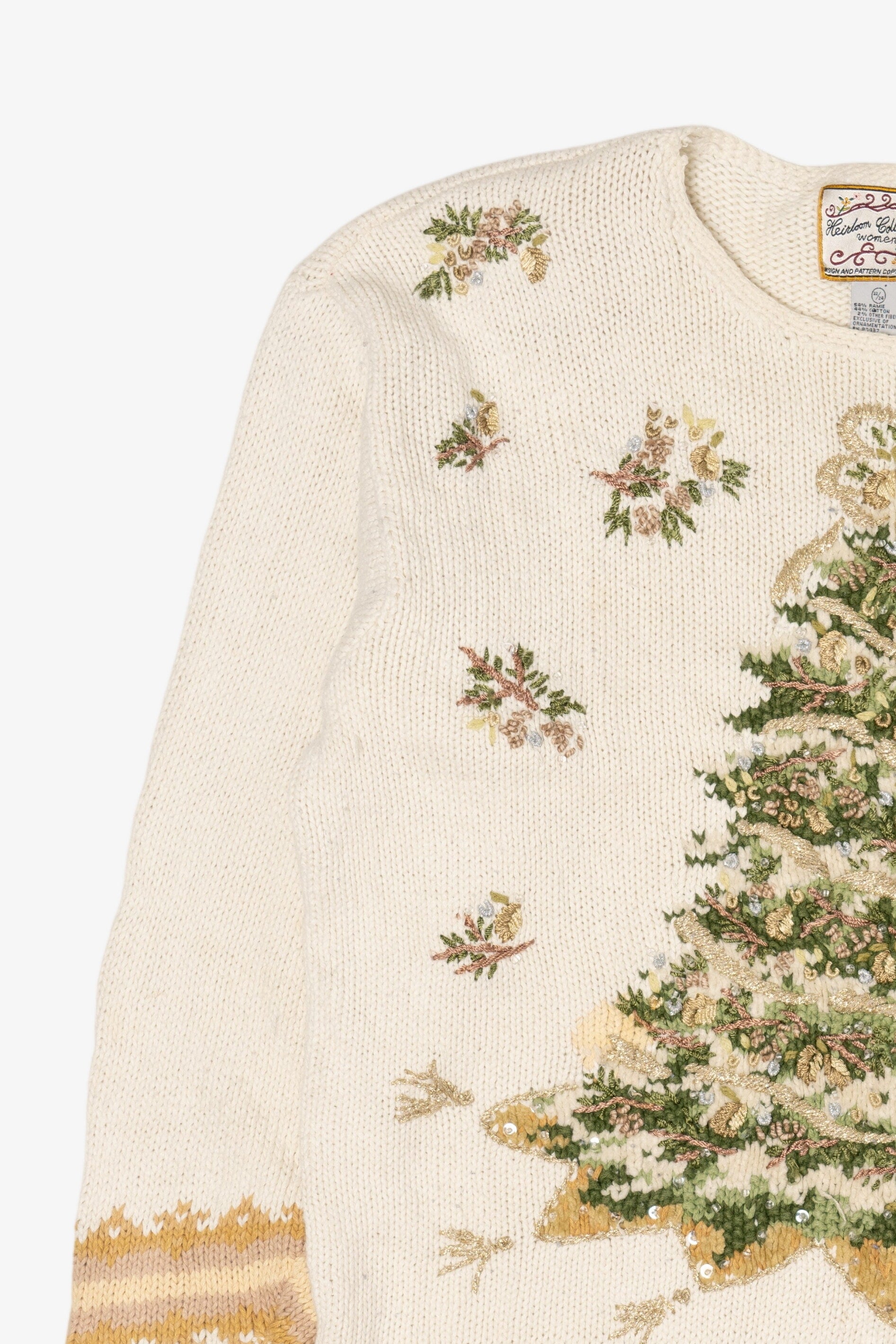 Vintage White Heirloom Collectible Trees Ugly Christmas Pullover (1990s)